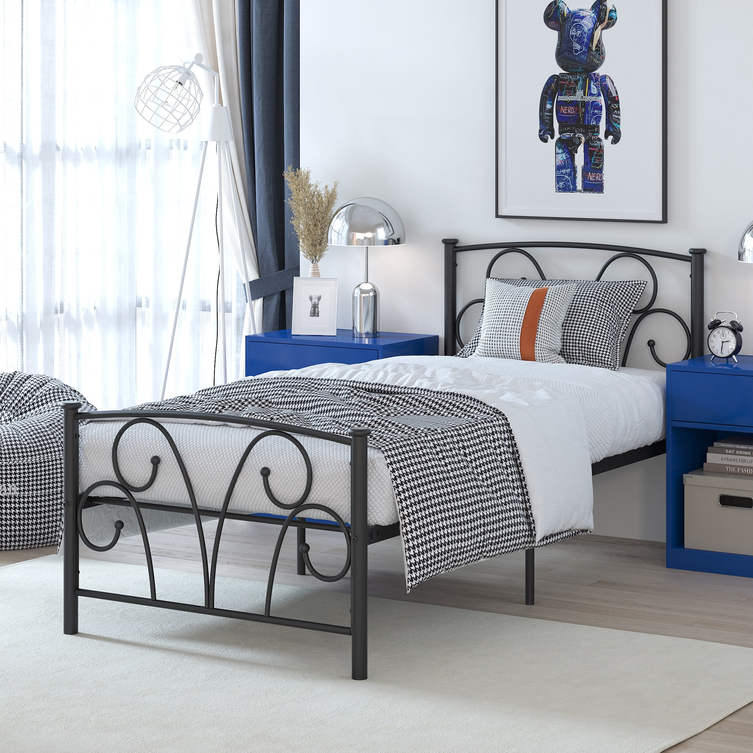 Yoneston 14" Heavy Duty Twin Metal Platform Bed Frame with Headboard for Bedroom Furniture, Black - Image 6