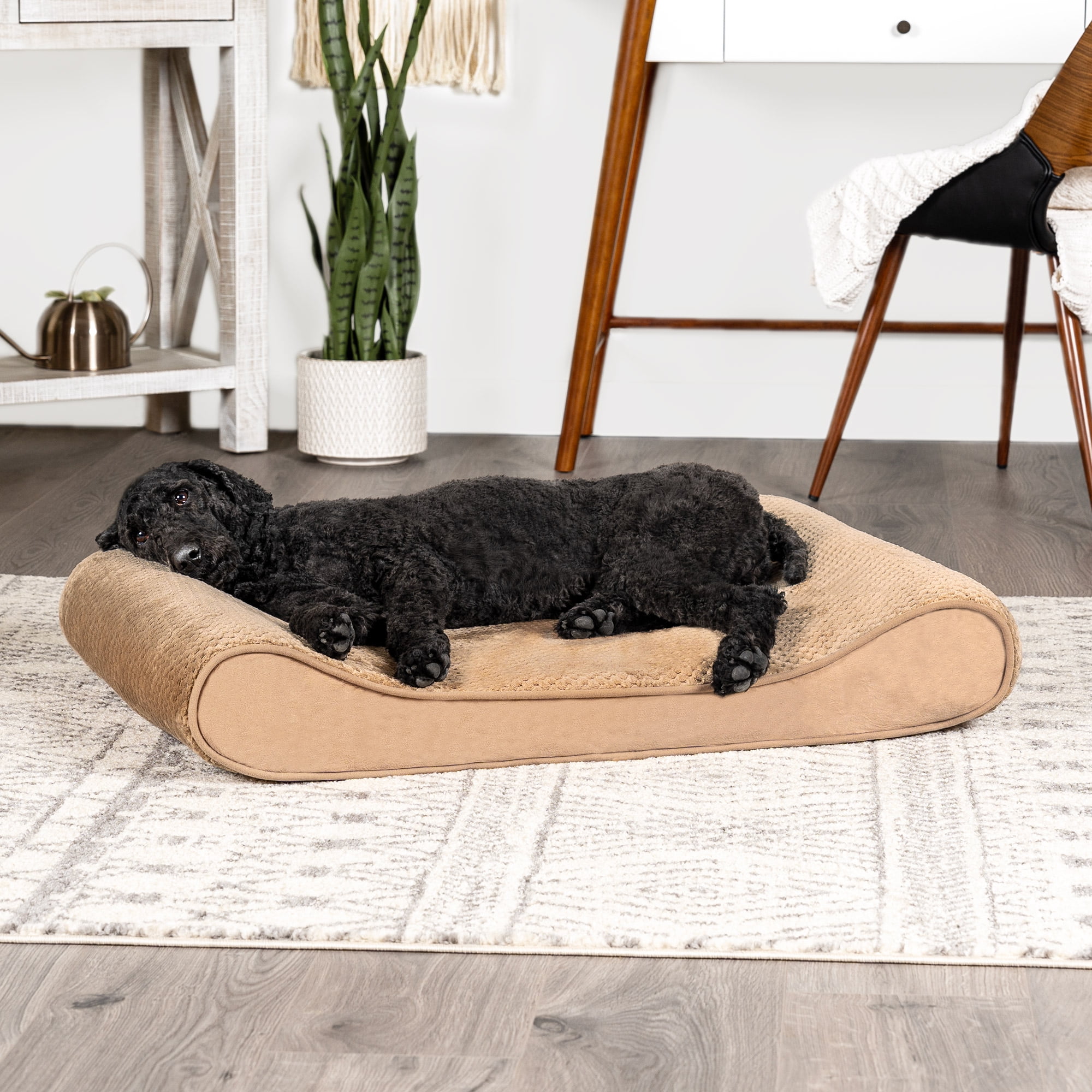 FurHaven Pet Dog Bed | Orthopedic Minky Plush & Velvet Luxe Lounger Pet Bed for Dogs & Cats, Camel, Large - Image 9