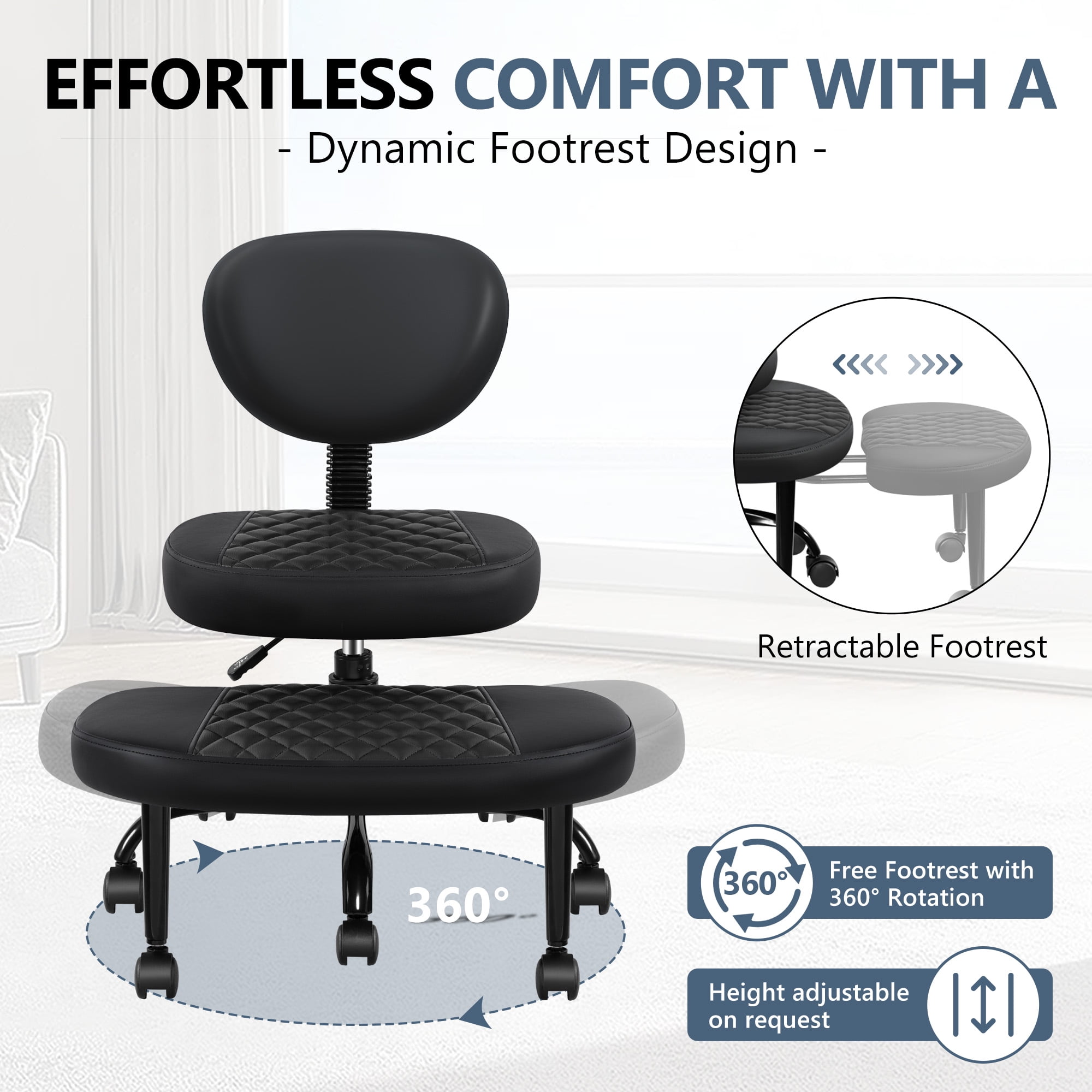 COOLHUT Cross Legged Chair, Ergonomic Adult ADHD Office Chair, Height Adjustable Yoga Office Chair, Meditation Chair with Lumbar Support, Home Office Kneeling Chair, Black - Image 2