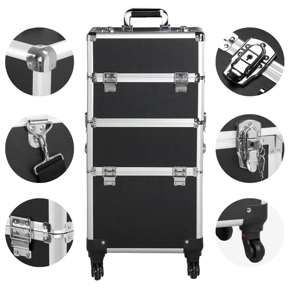 Alden Design Professional Makeup Case, 3 in 1 Portable Trolley, Black - Image 2