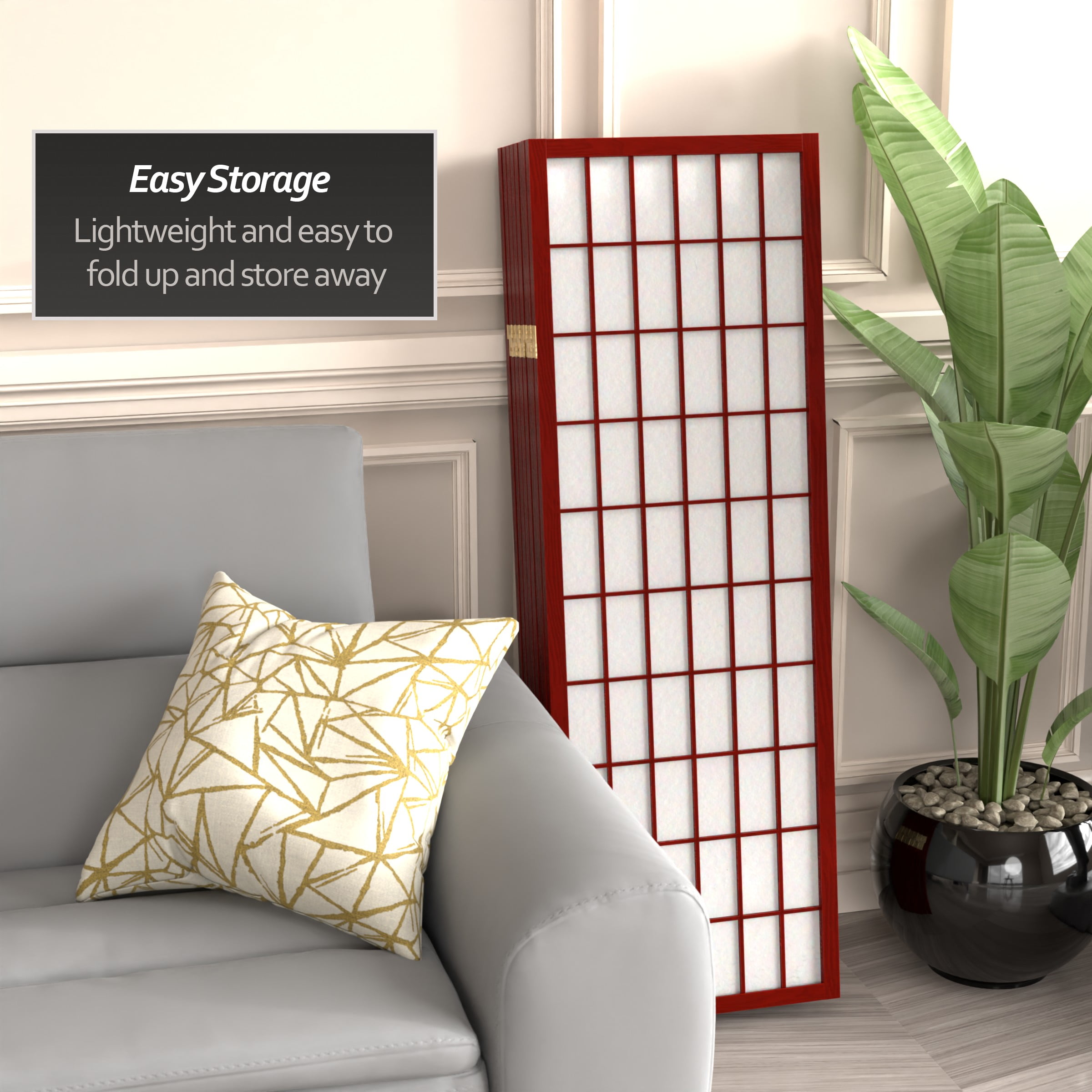 Red Lantern 4 ft. Short Window Pane Shoji Screen - Rosewood - 8 Panels - Image 7