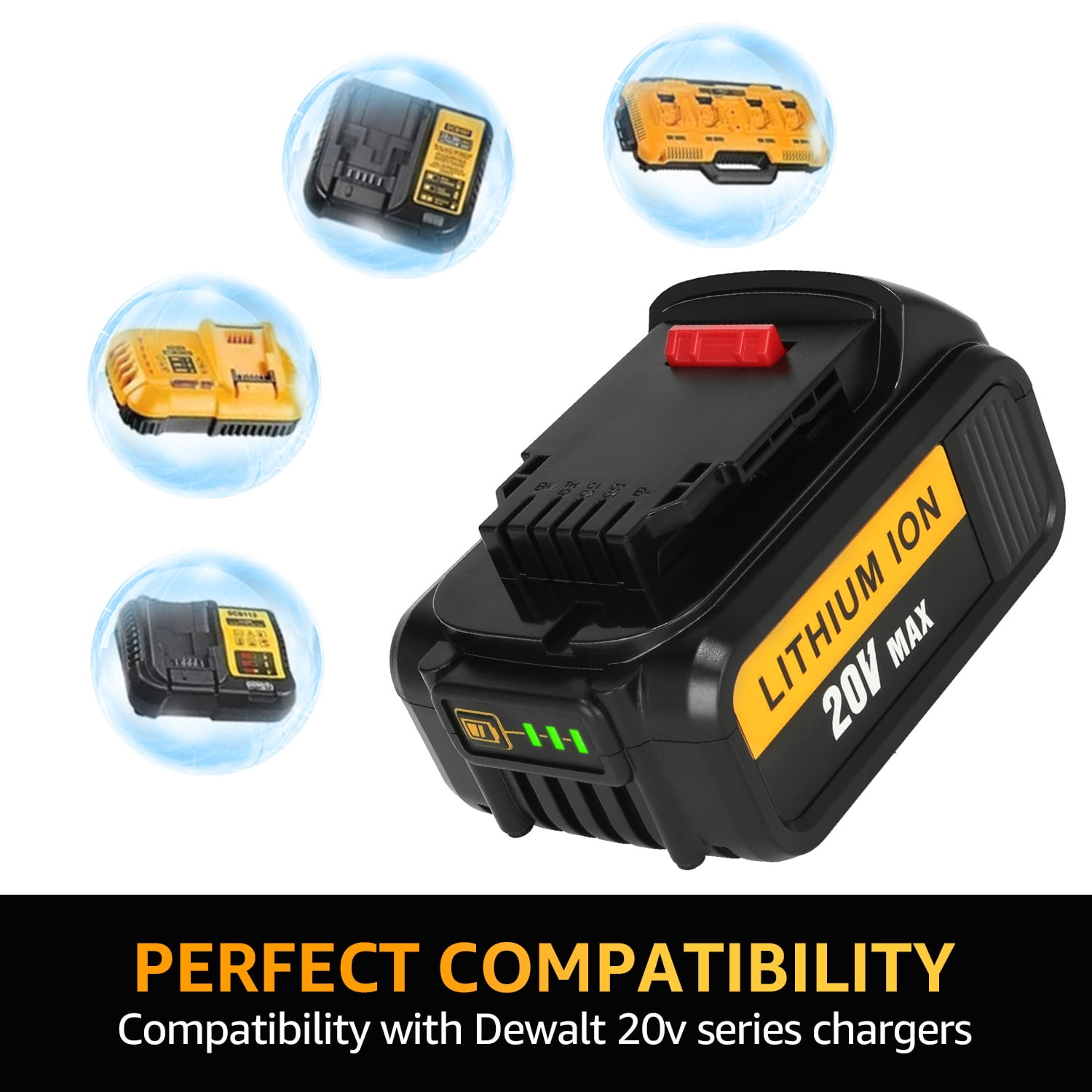 2pcs 20V 6.0Ah DCB200 Lithium Ion Replacement Dewalt Battery DCB206 DCB205 DCB204 Compatible with The Entire Line For DEWALT 20V MAX Tools - Image 7