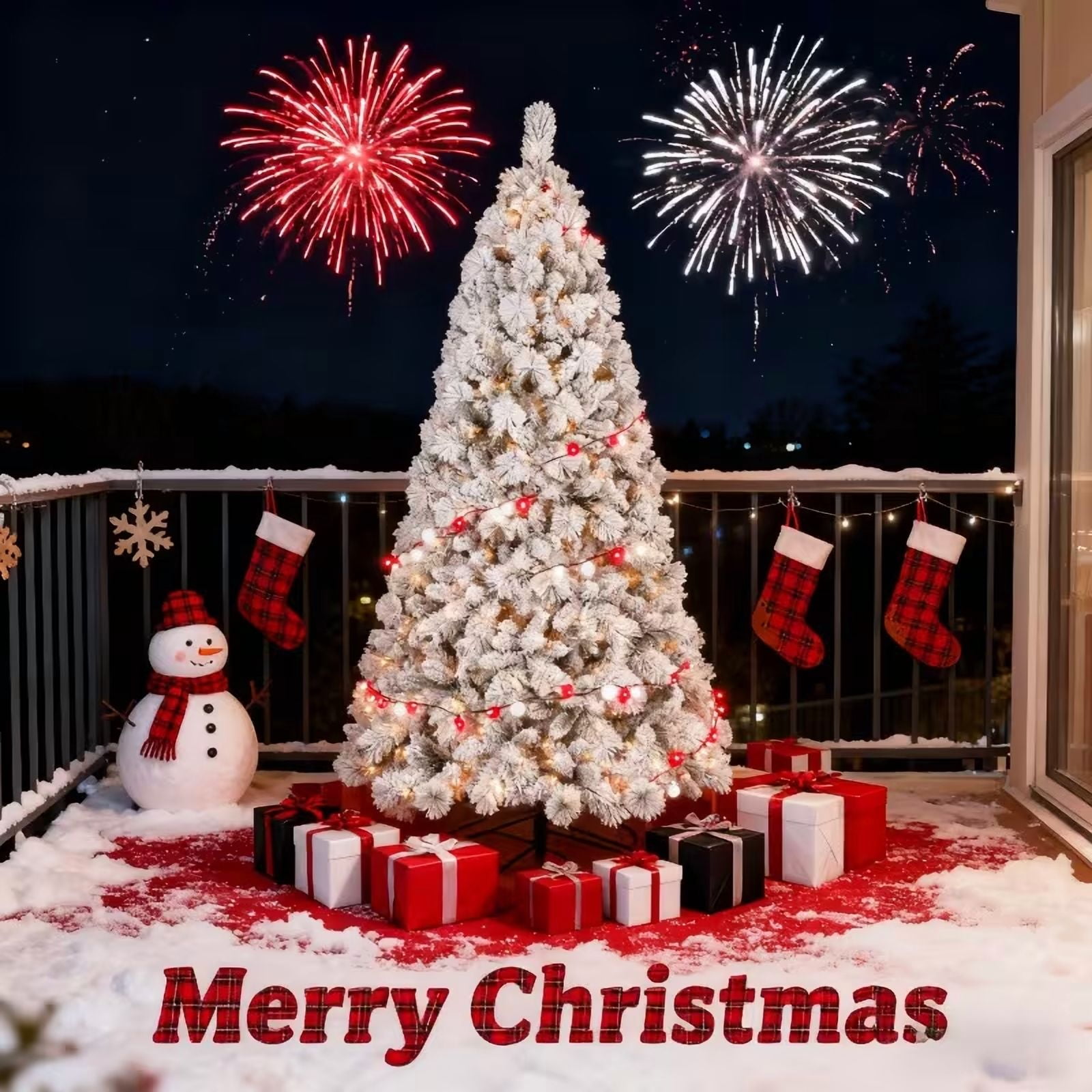 Bilivry 6ft Snow Flocked Christmas Tree with 1150 Premium Branches and Foldable Metal Base for Home Office Holiday Party Indoor Outdoor Decoration - Image 4