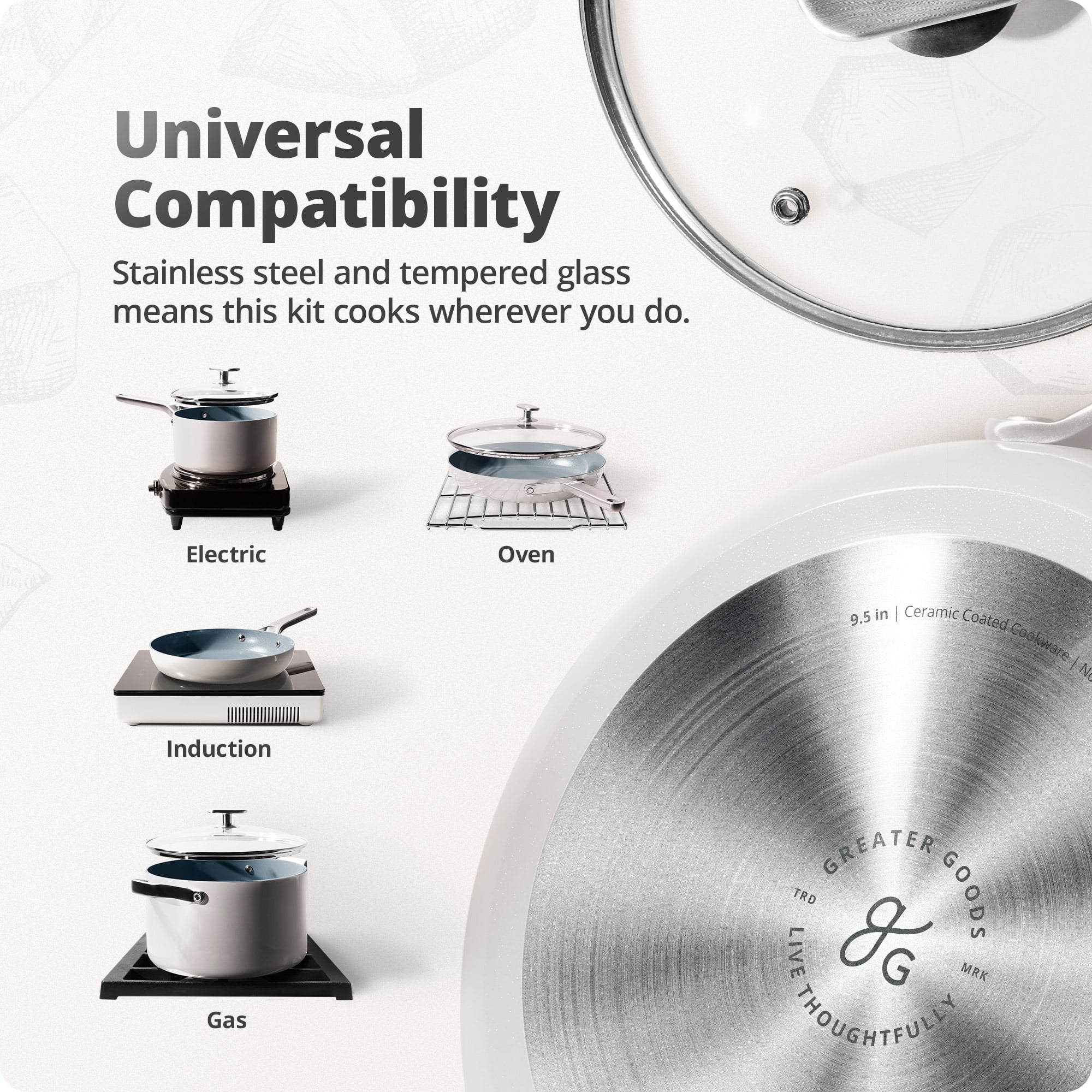 Greater Goods Savvy Ceramic Nonstick Cookware Set, 10 Piece Kit (Birch White) - Image 11