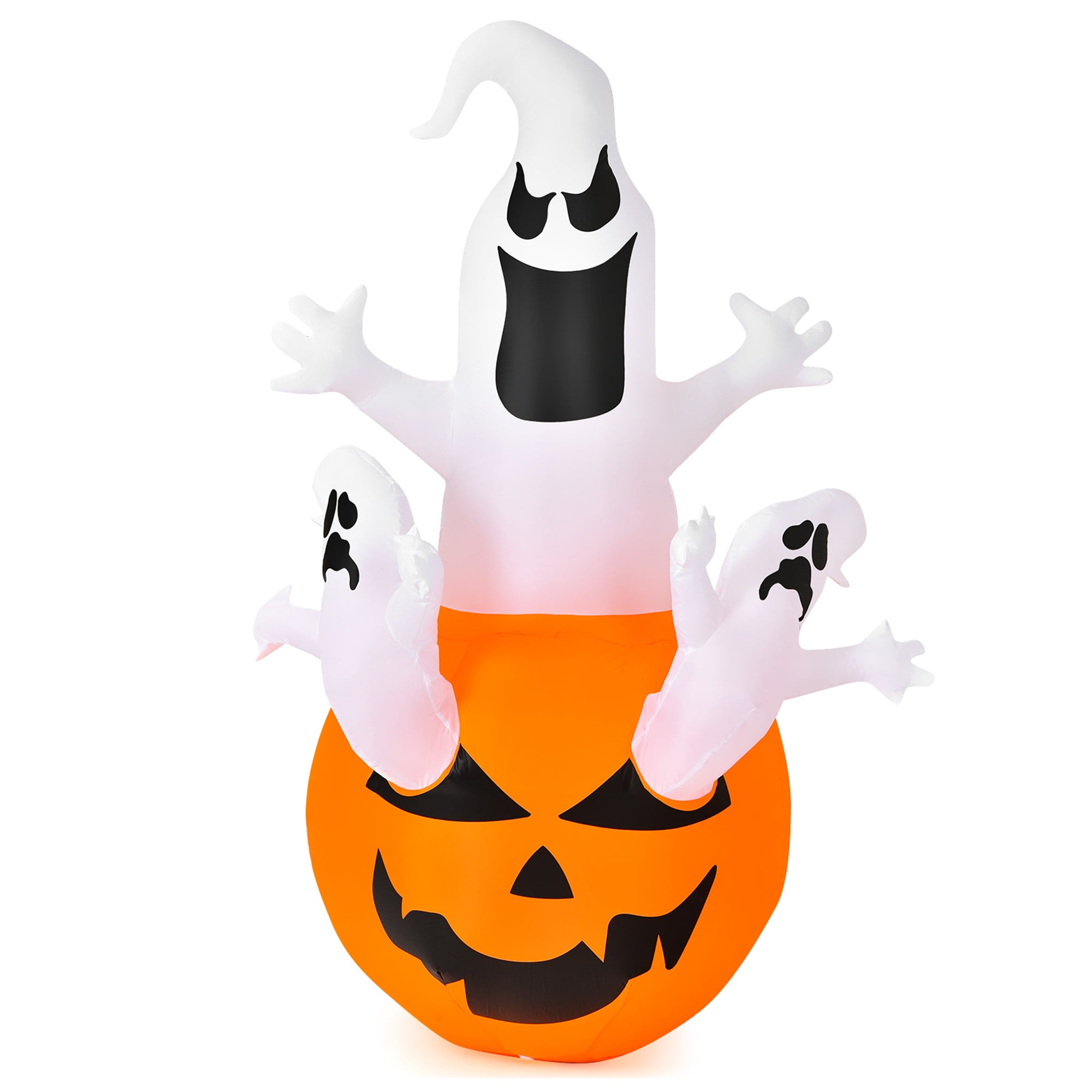 Gymax Ghost in Pumpkin Halloween Yard Inflatable, with Built-in LED Lights 6' - Image 5