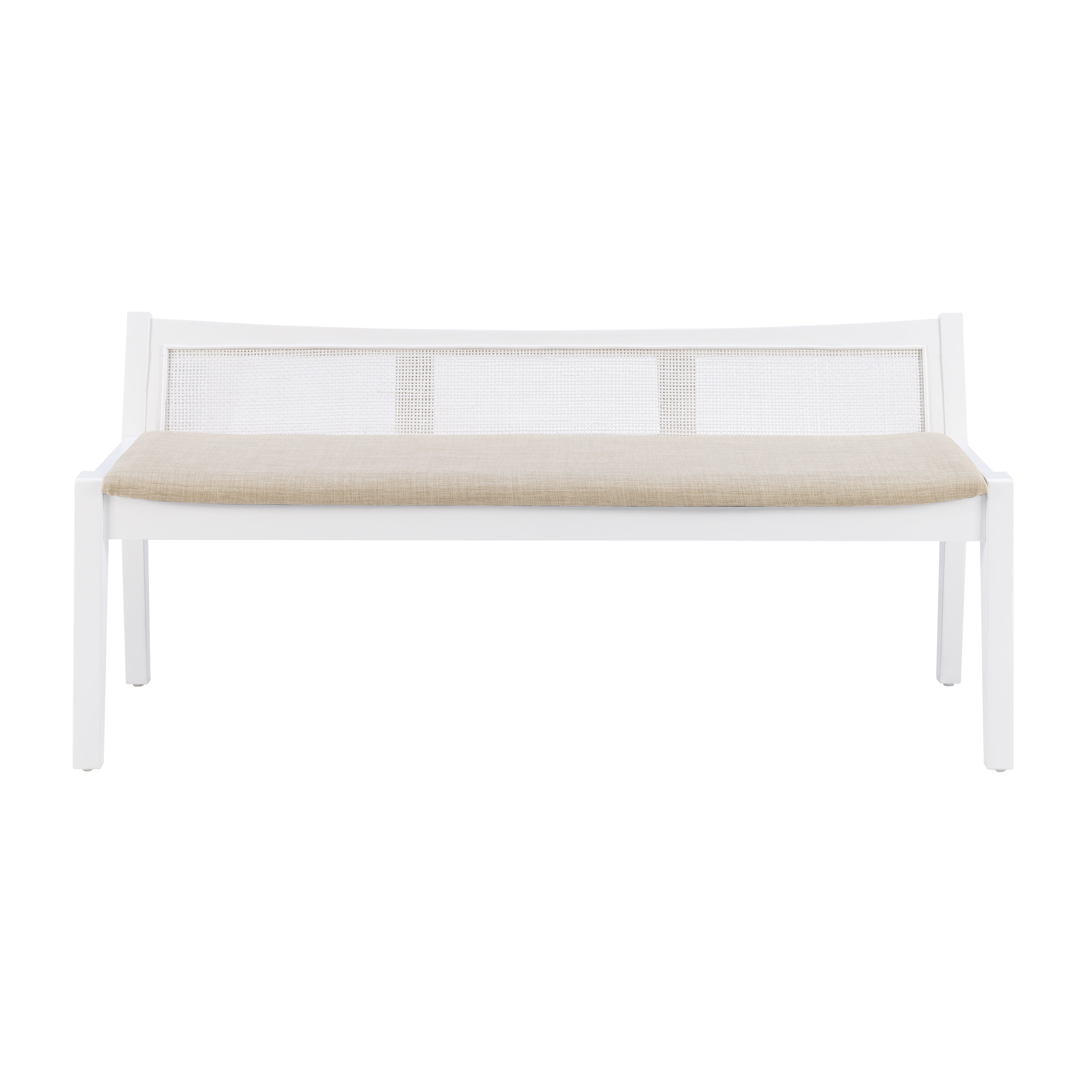Powell Tramore Upholstered Bench with Rattan Cane Back, White/BeigeLinen - Image 6