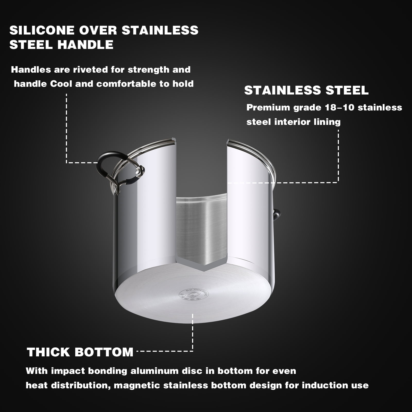 Cook N Home Stockpot Sauce Pot Induction Pot With Lid Professional Stainless Steel 20 Quart - Image 3