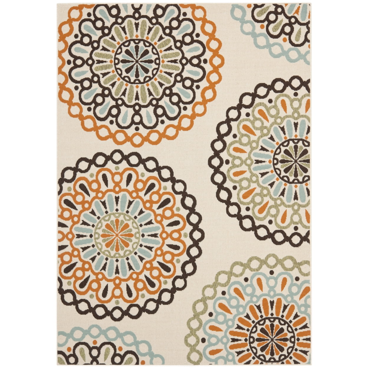 SAFAVIEH Veranda Axum Geometric Indoor/Outdoor Area Rug, 6'7" x 6'7" Square, Cream/Terracotta - Image 2