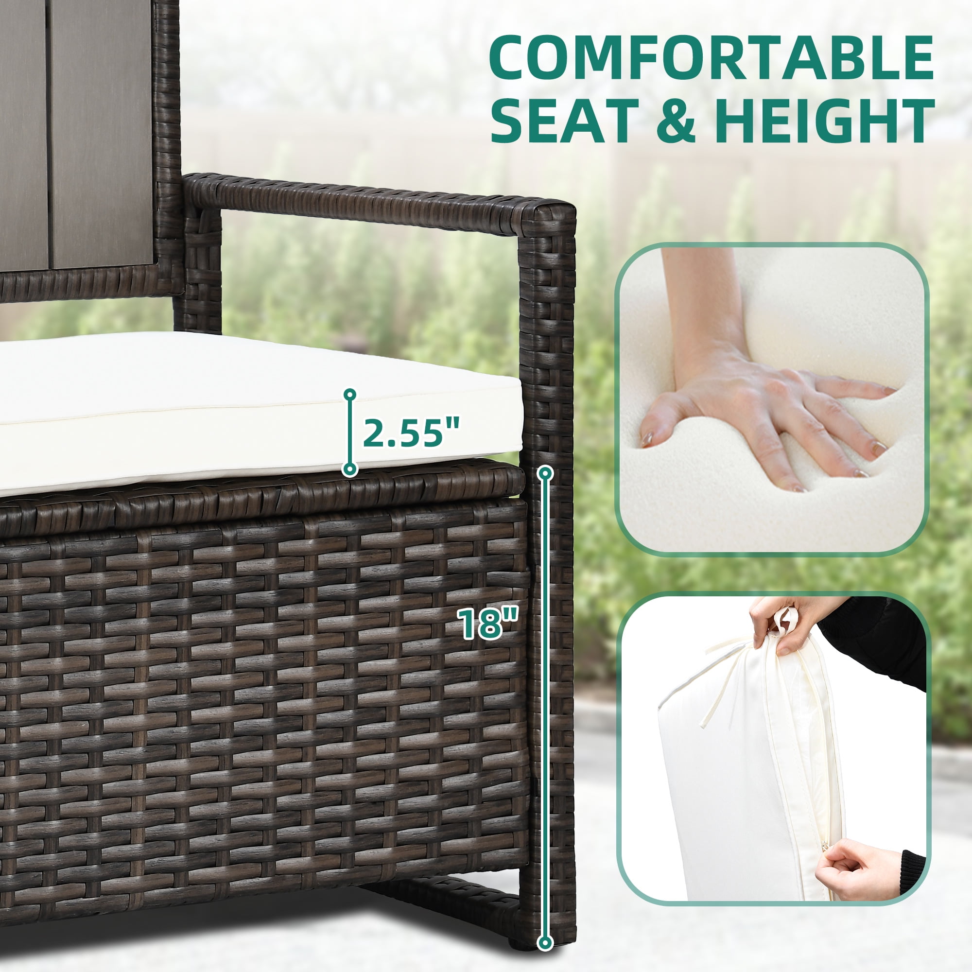 Dextrus 70 Gallon Outdoor Storage Bench Loveseat, Wicker Storage Seat for Patio Furniture, Outdoor Cushions, Pool Storage - Brown - Image 7