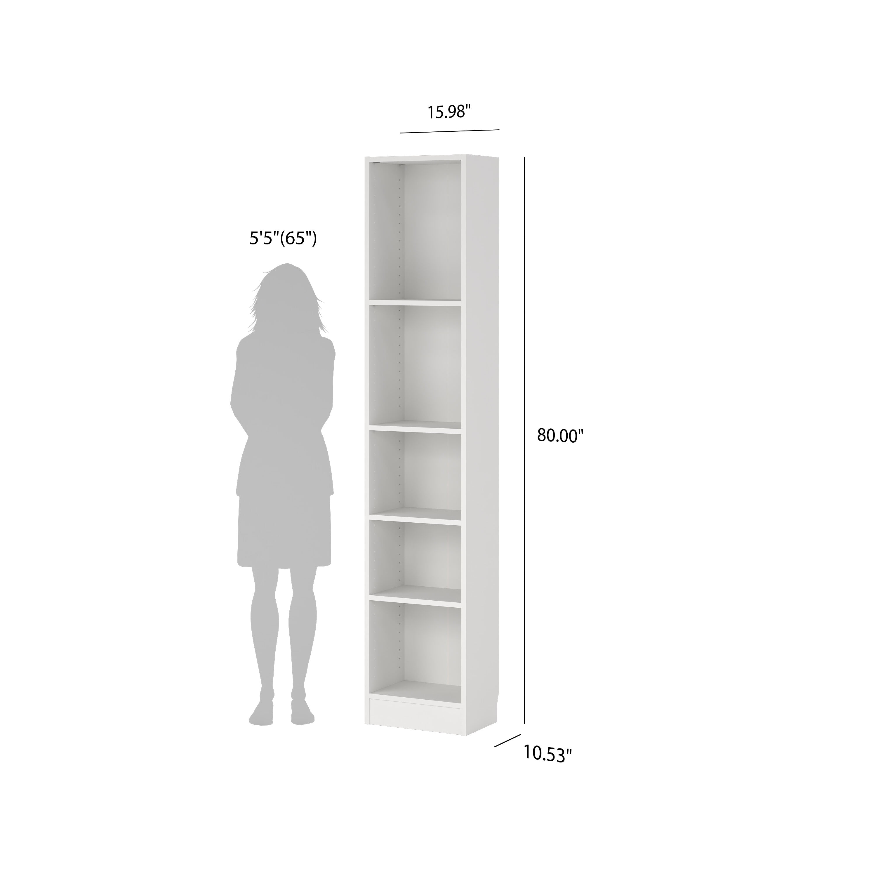 Tvilum Element Tall Narrow 5-Shelf Office Bookcase for Adults, White - Image 3