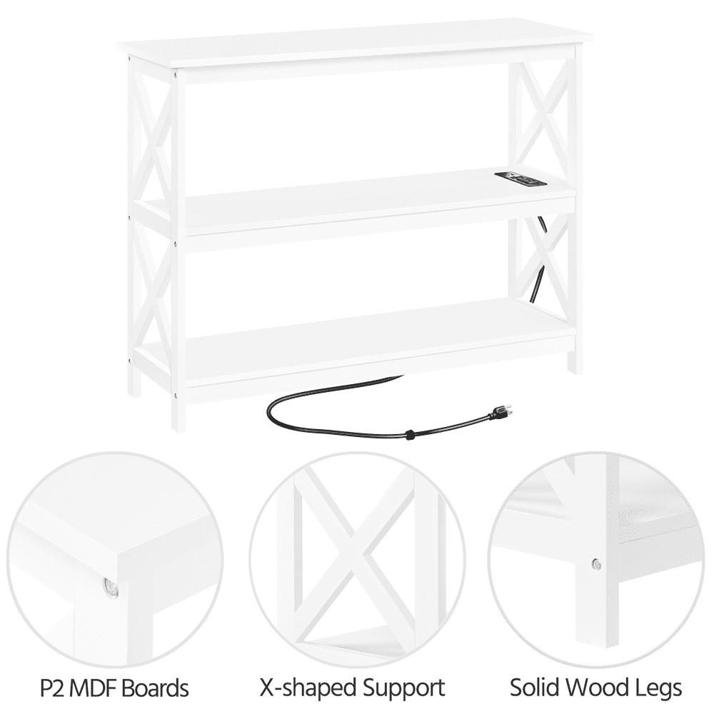 Alden Design 3-Tier Wooden Console Table with Power Outlet for Living Room, White - Image 5