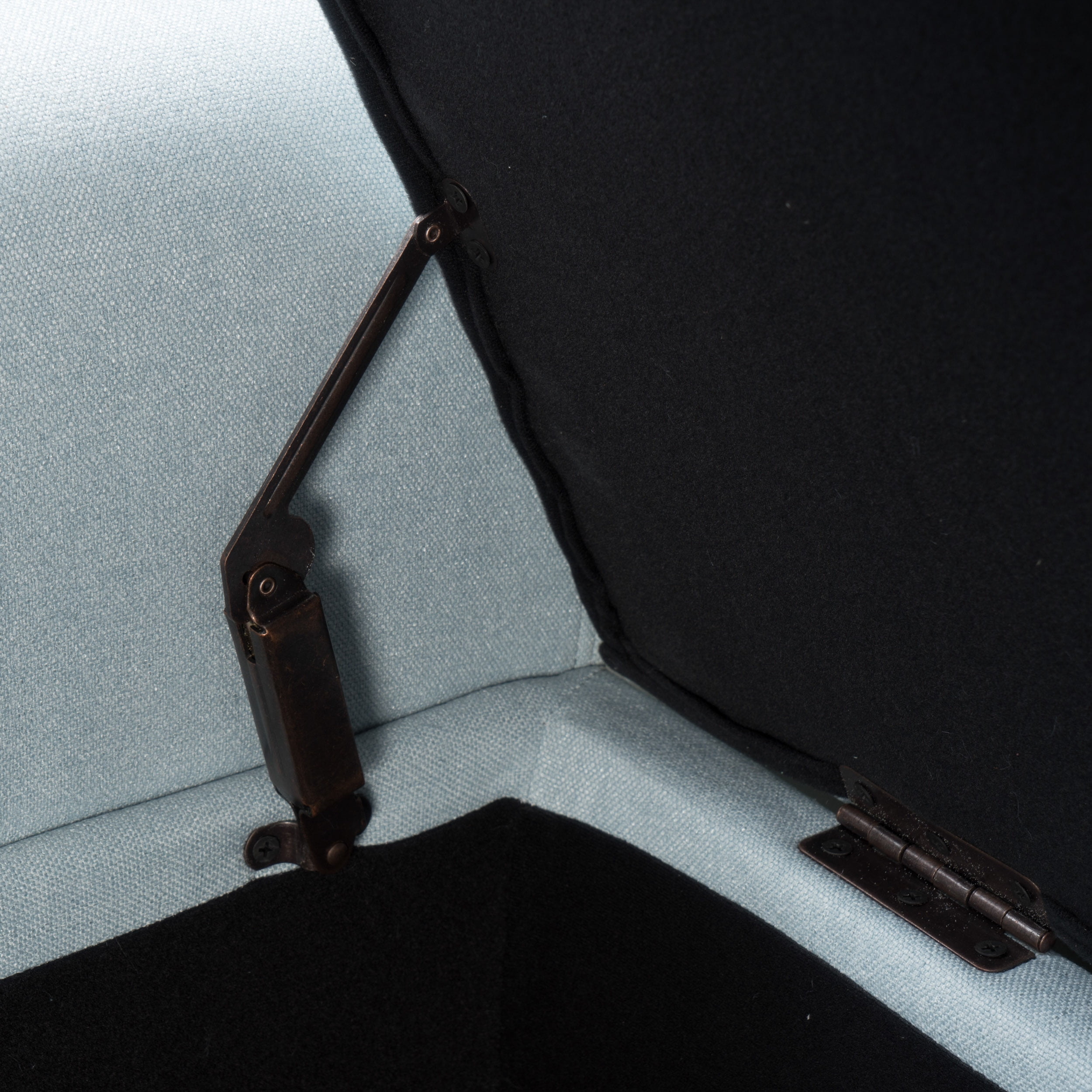 Noble House Sheffield Contemporary Rolled Arm Fabric Storage Ottoman Bench, Light Sky and Dark Brown - Image 8