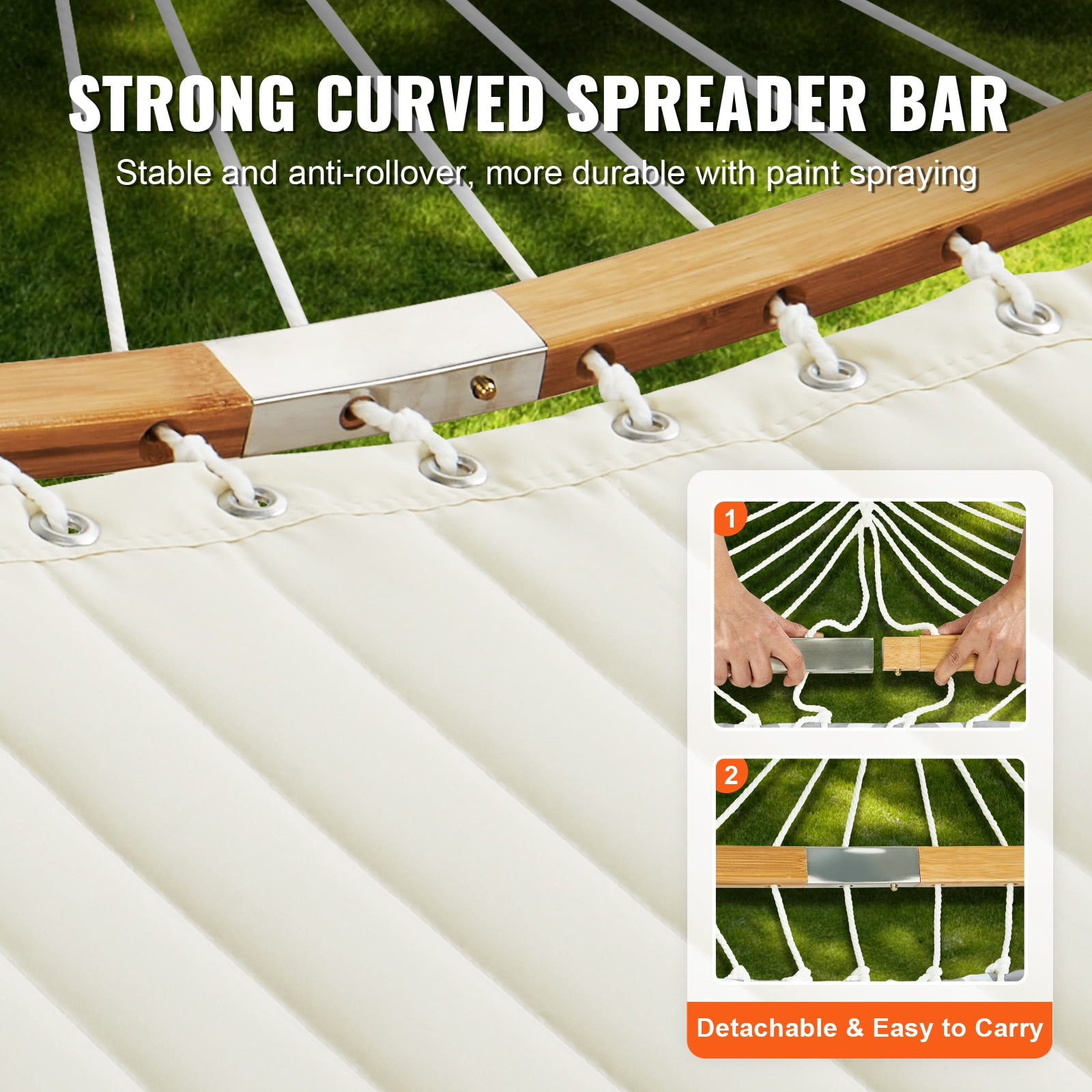 KFFKFF Double-Layer Quilted Fabric Hammock with Swivel Hanger and Removable Seat Cushion - Image 5