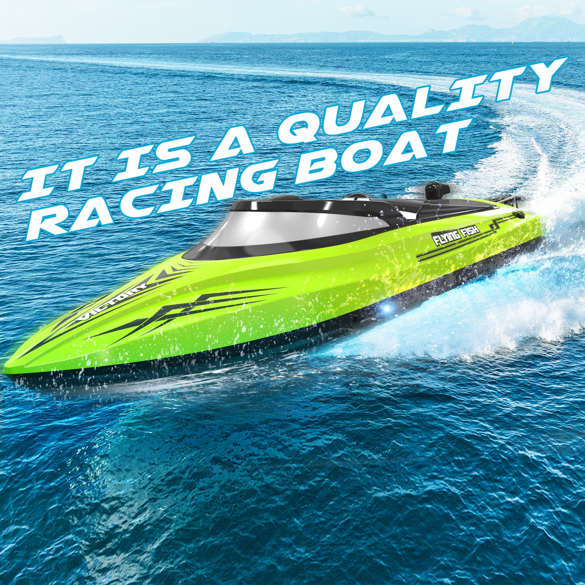 RC Boat-2.4GHZ Remote Control Boat with LED Lights and Alarm,With 3 Batteries 60+Min,High Speed RC Racing Boats for Lakes,Pool Toys for Kids & Adults,Green - Image 4