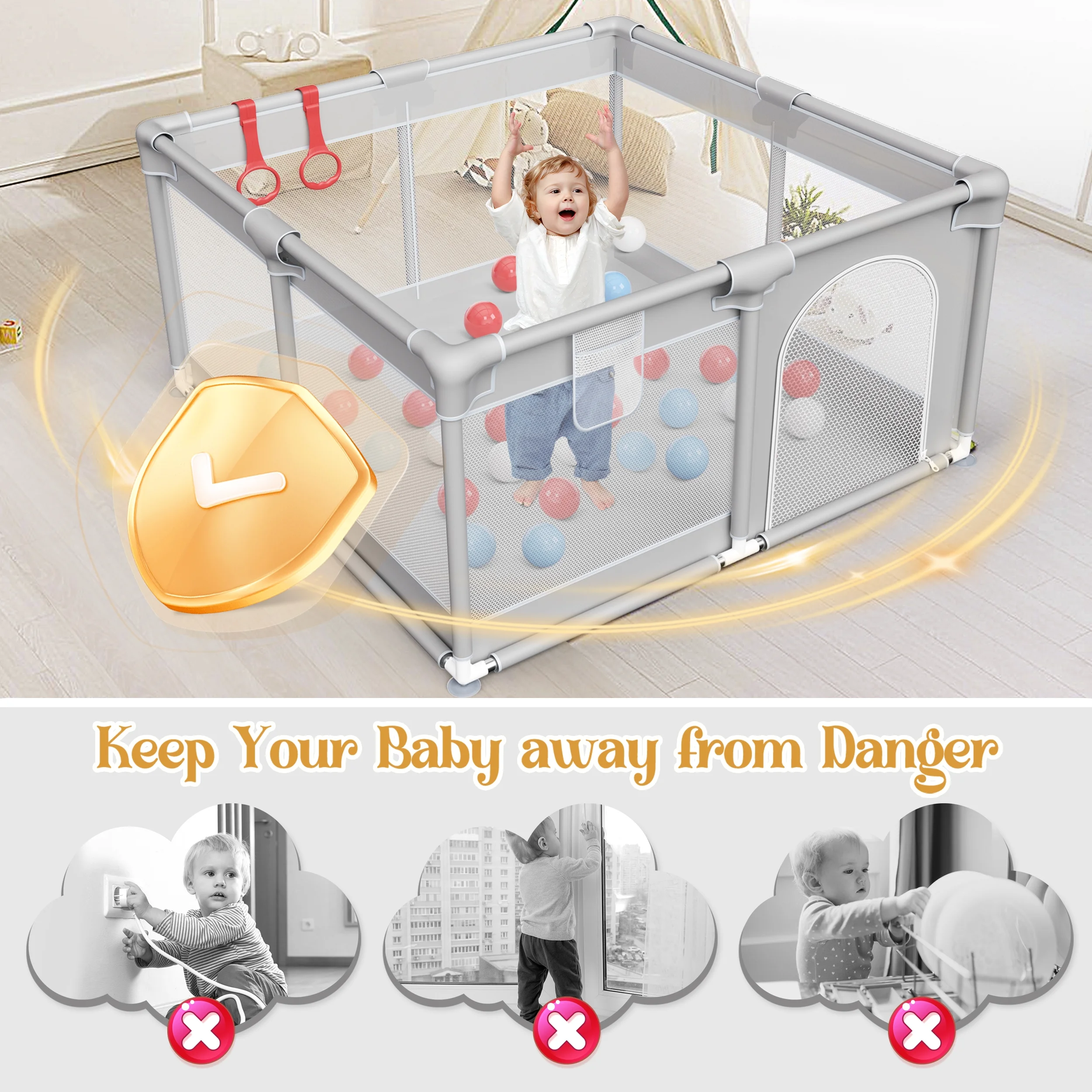 RELOIVE Baby Playpen, 50x50 inch Large Playpen for Babies and Toddlers Sturdy Safety Baby Play Yard with Breathable Mesh Baby Activity Center Play Pen for Indoor & Outdoor - Image 8