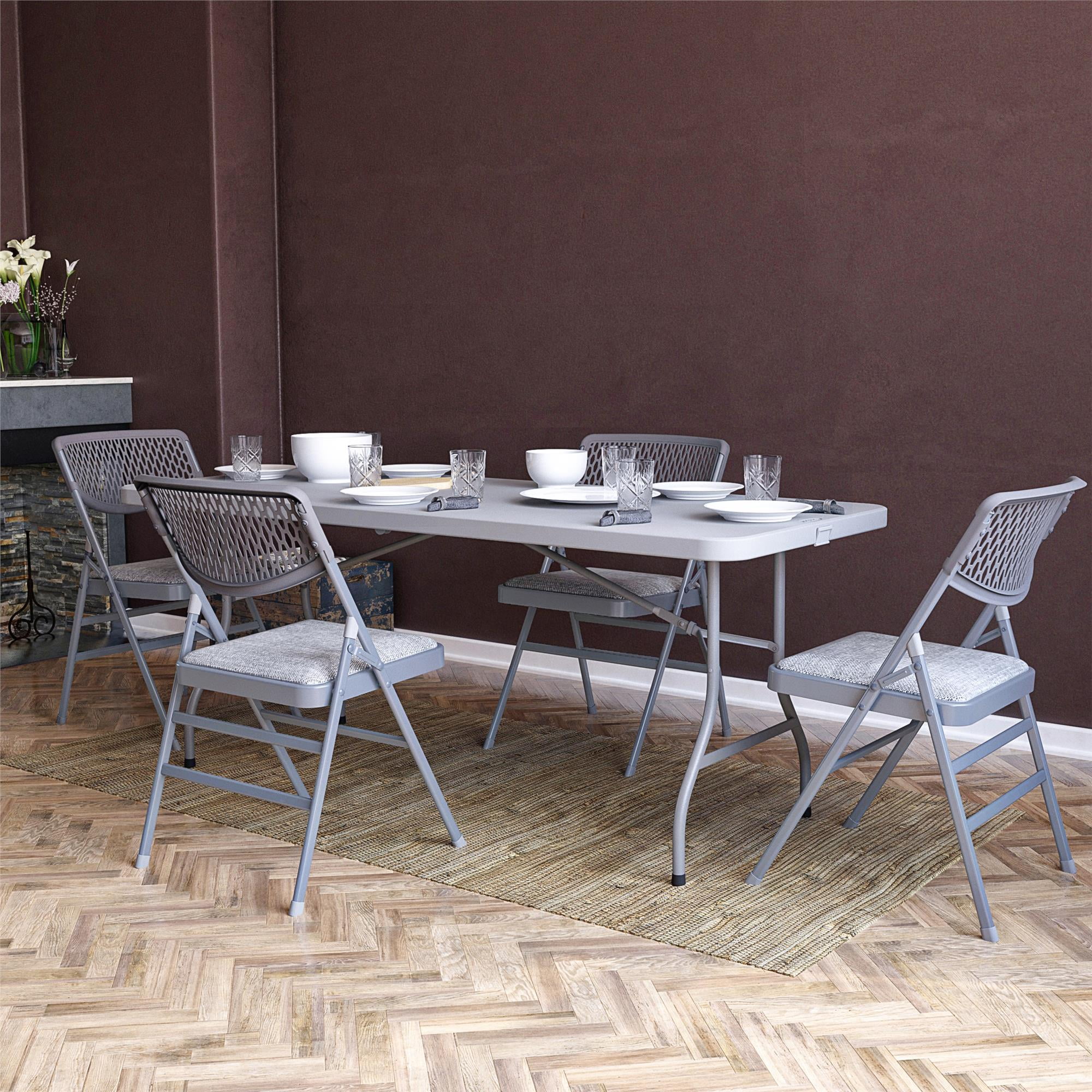 COSCO Ultra Comfort Commercial XL Premium Fabric Padded Folding Chair, Gray, 4-Pack - Image 8