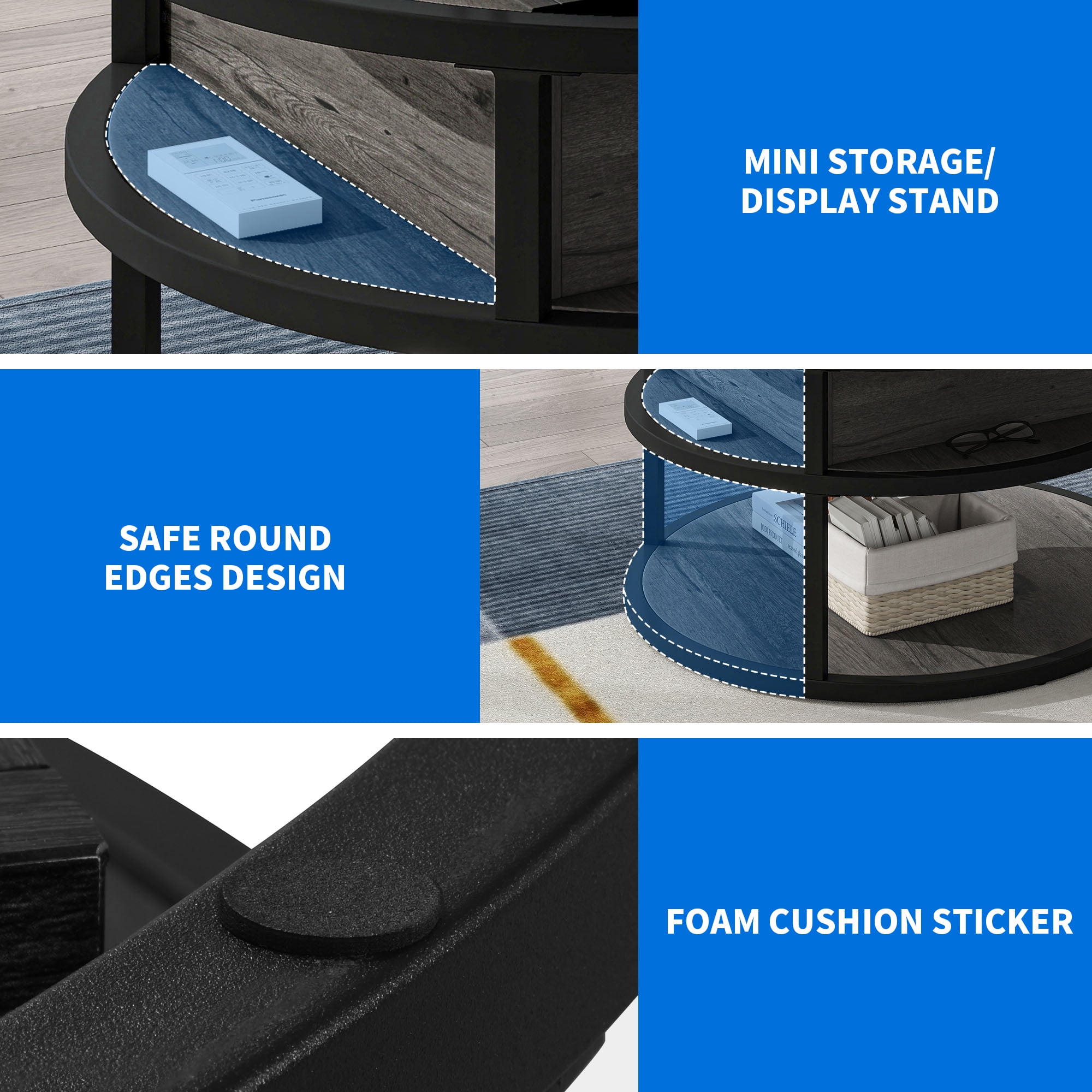 Dextrus Modern Lift Top Coffee Table with Storage, Round Center Tables for Living Room, Home Office, Gray - Image 4