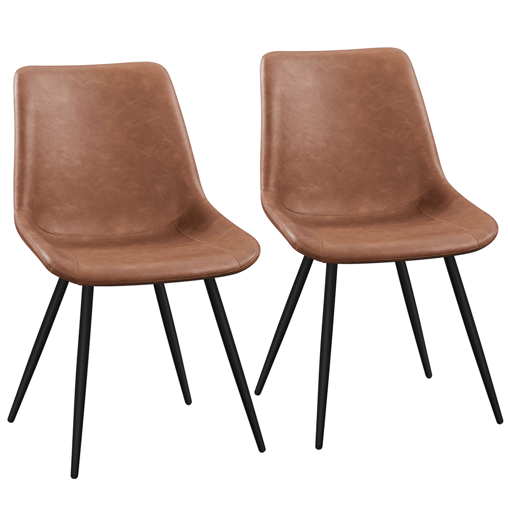 Alden Design 2PCS Faux Leather Dining Chairs with Metal Legs for Dining Room, Brown - Image 8