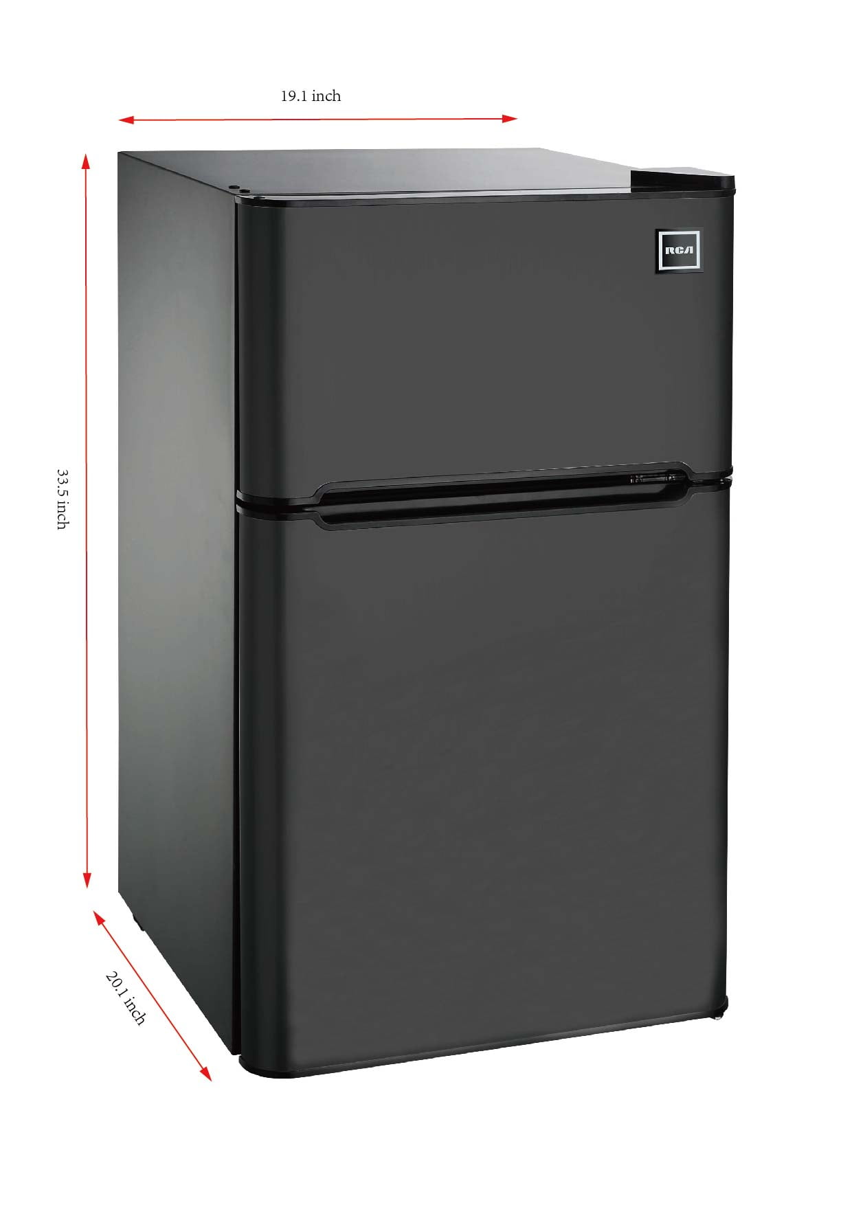 RCA 3.2 Cu Ft Two Door Mini Fridge with Freezer RFR832, Black - Image 2