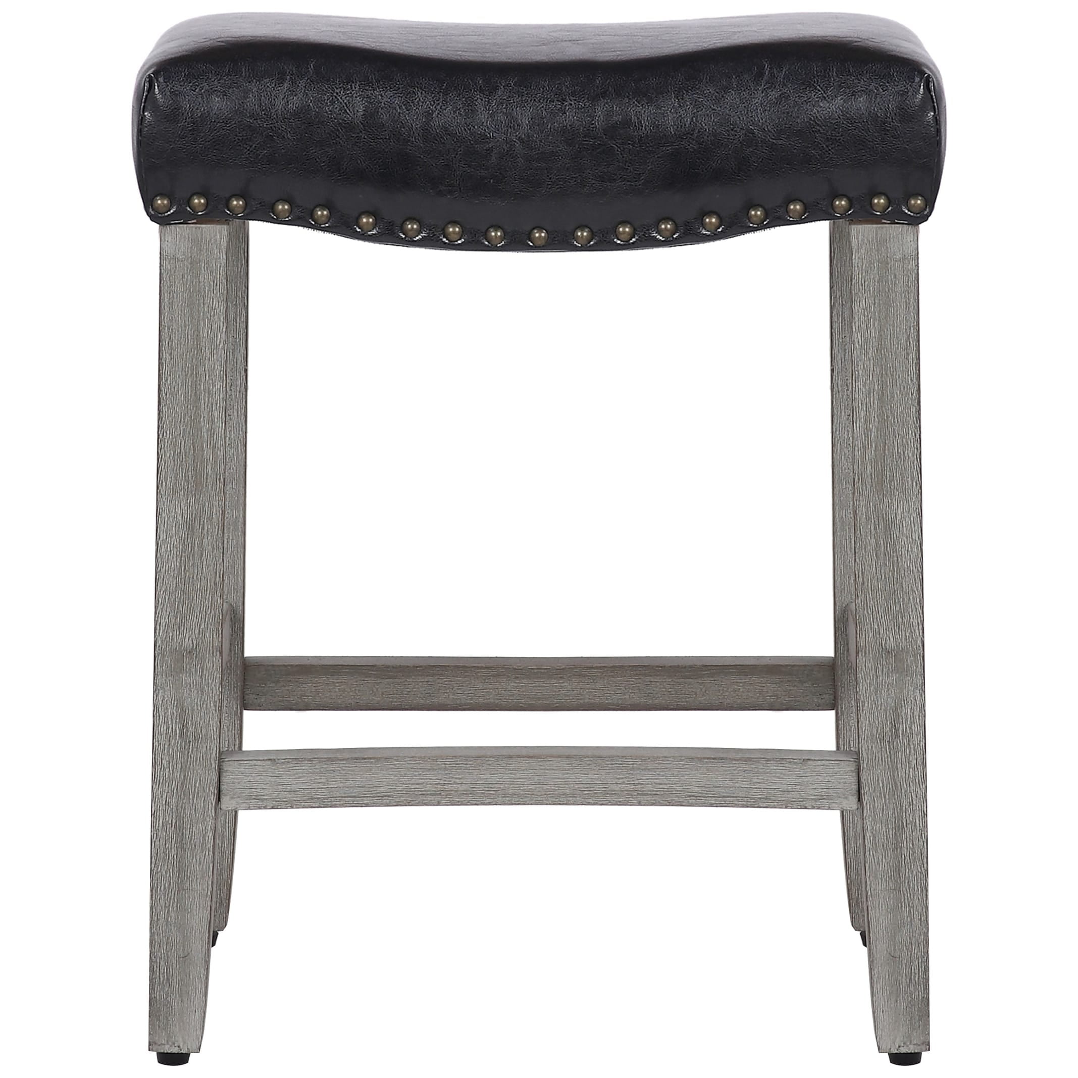 Polytrends Jameson Upholstered Polyester Gray 24 Inch Counter Stool Antique Gray/Black Wood Rubberwood Footrest Leather Glam - Image 4