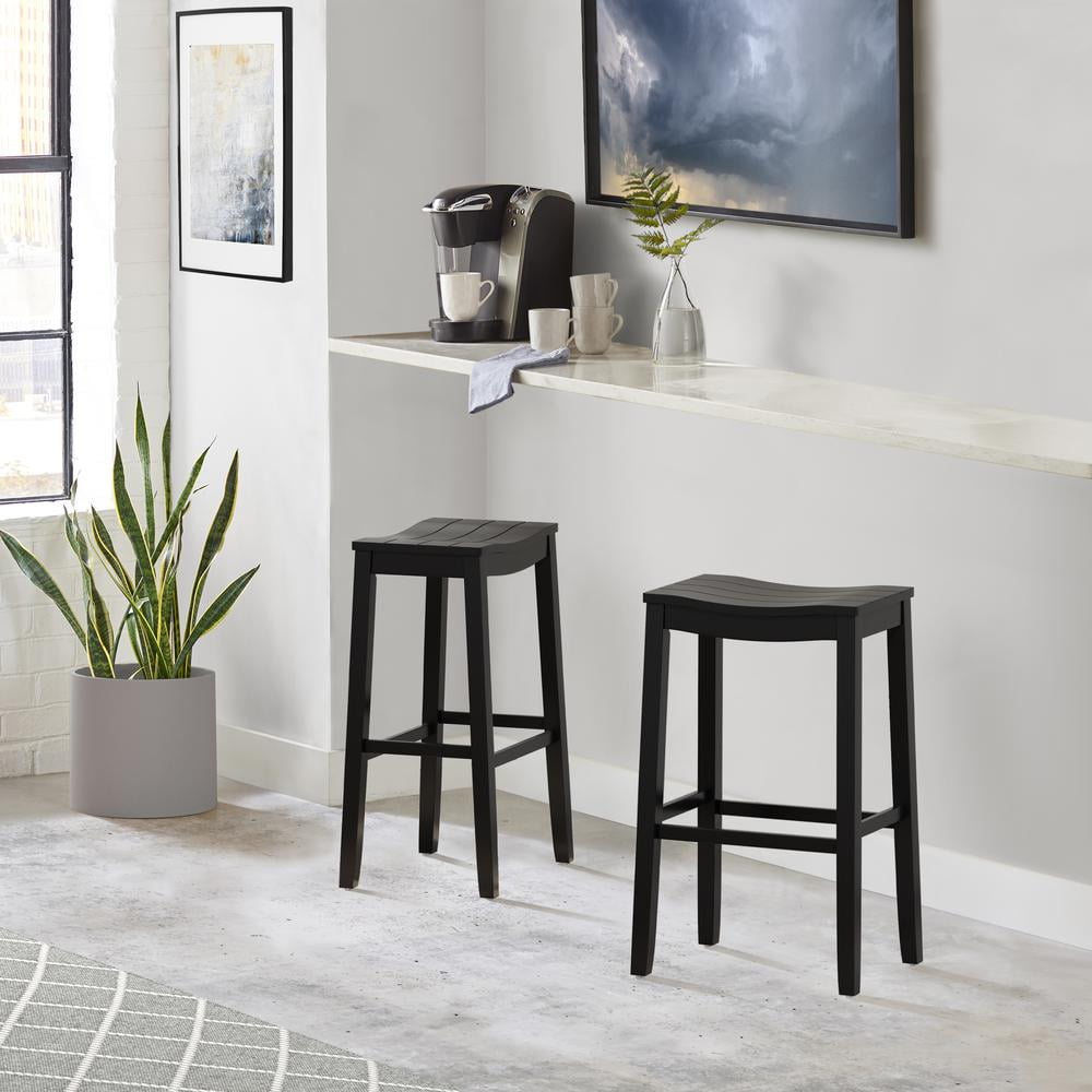 Woven Paths Fiddler Wood Backless Bar Height Stool, Black - Image 3