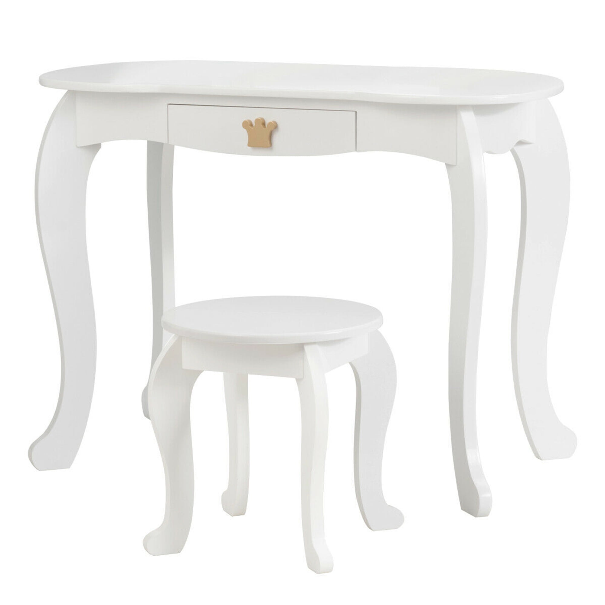 Gymax Kids Makeup Dressing Table Chair Set Princess Vanity & Tri-folding Mirror White - Image 2