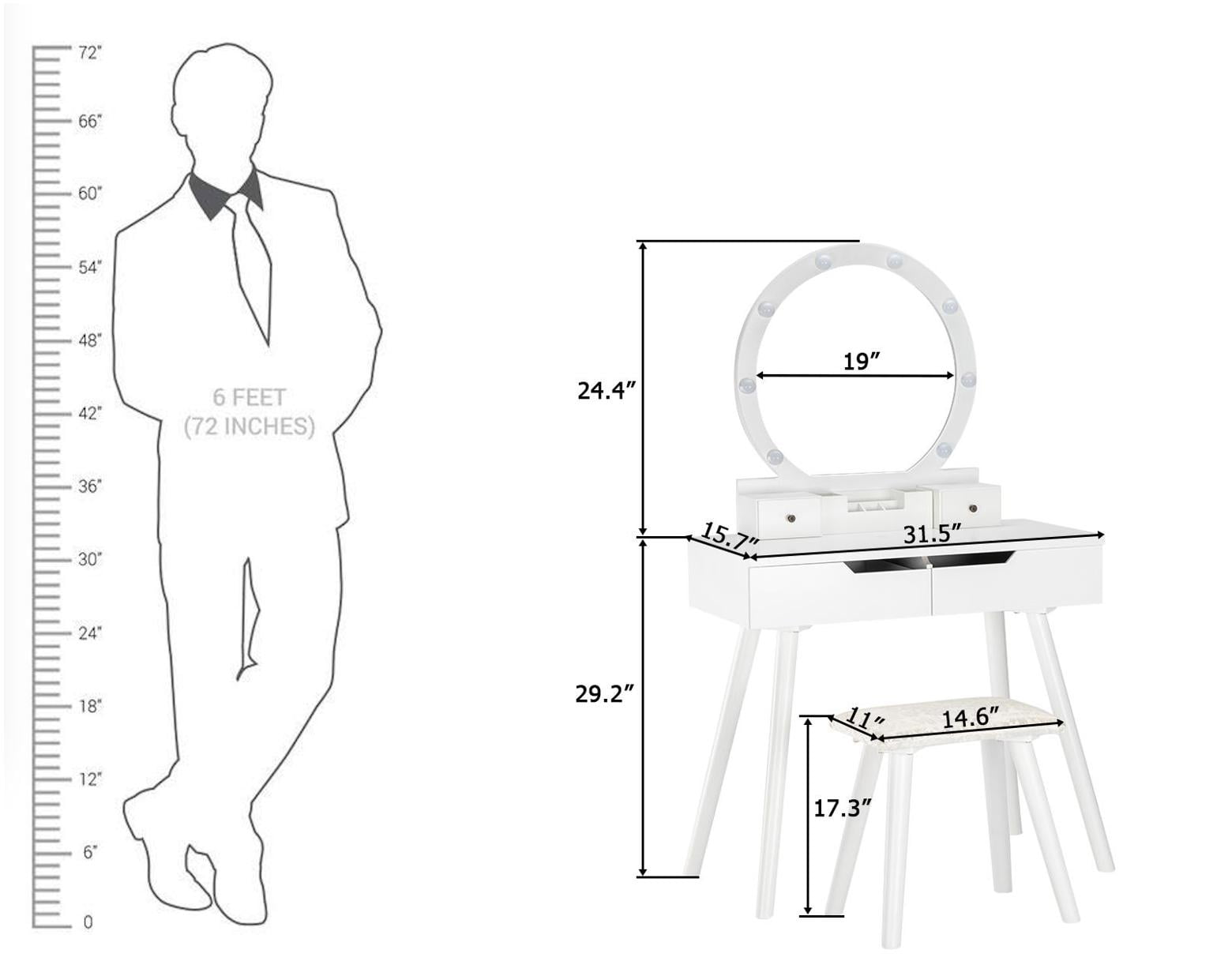 Ktaxon Dressing Table, Light Bulbs and Cushioned Stool Table Set, White - Image 10