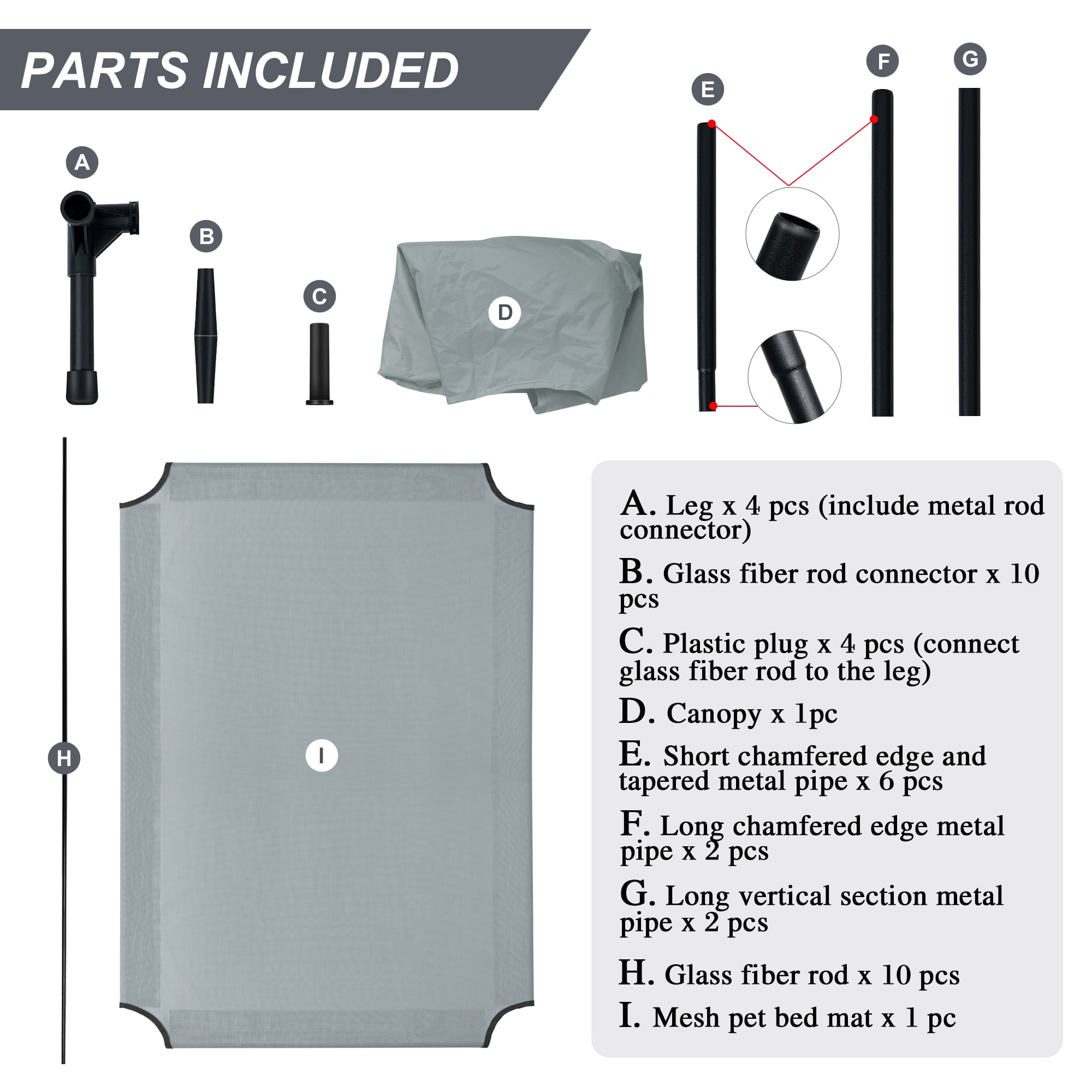 48 Inches Extra Large Elevated Dog Bed with Canopy, Portable Indoor Outdoor Pet Cot with Removable Canopy Shade Tent for Dogs and Cats, Grey - Image 7