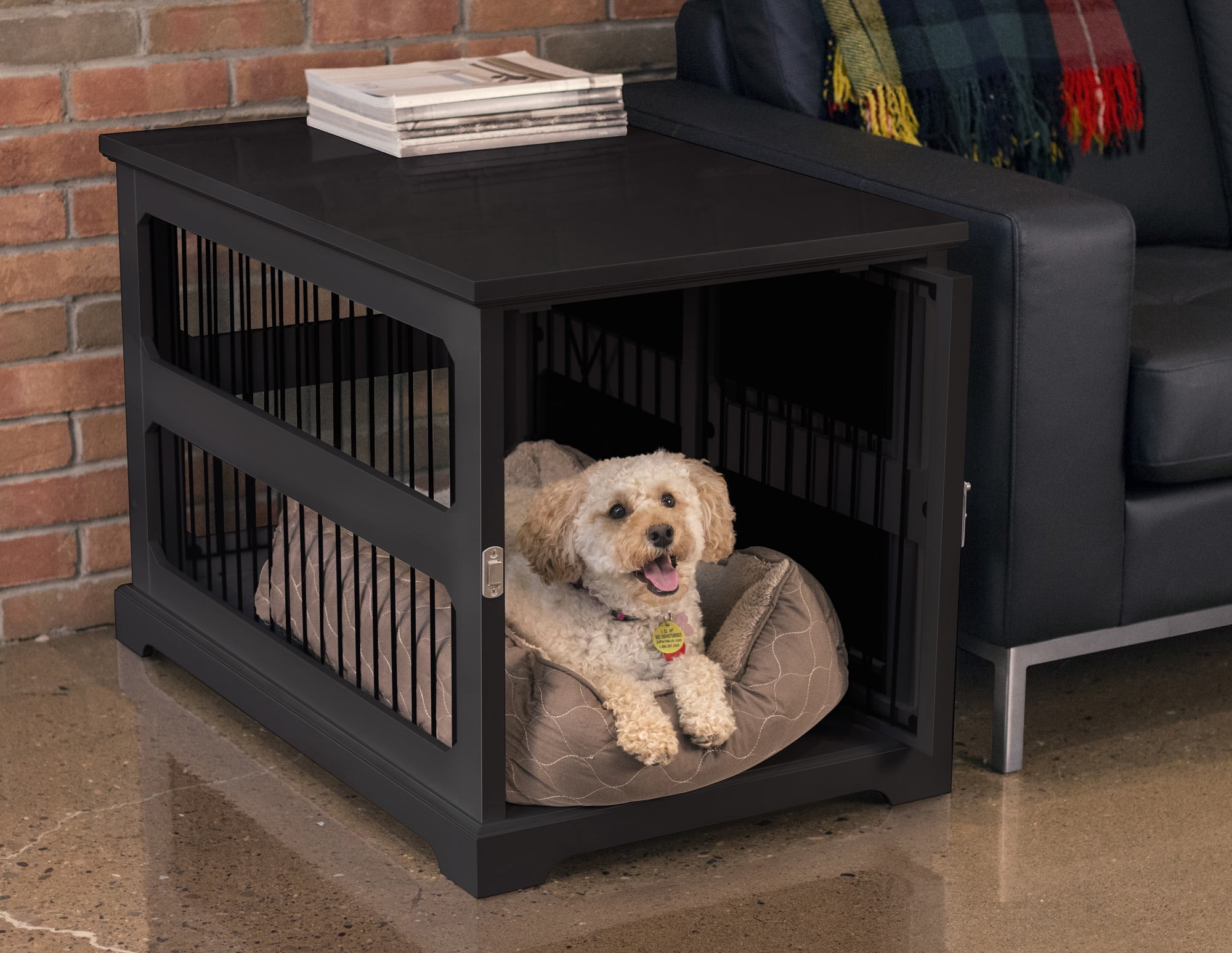 Contemporary Home Living 35.25" Black Rectangular Medium Slide Aside Crate and End Table - Image 3