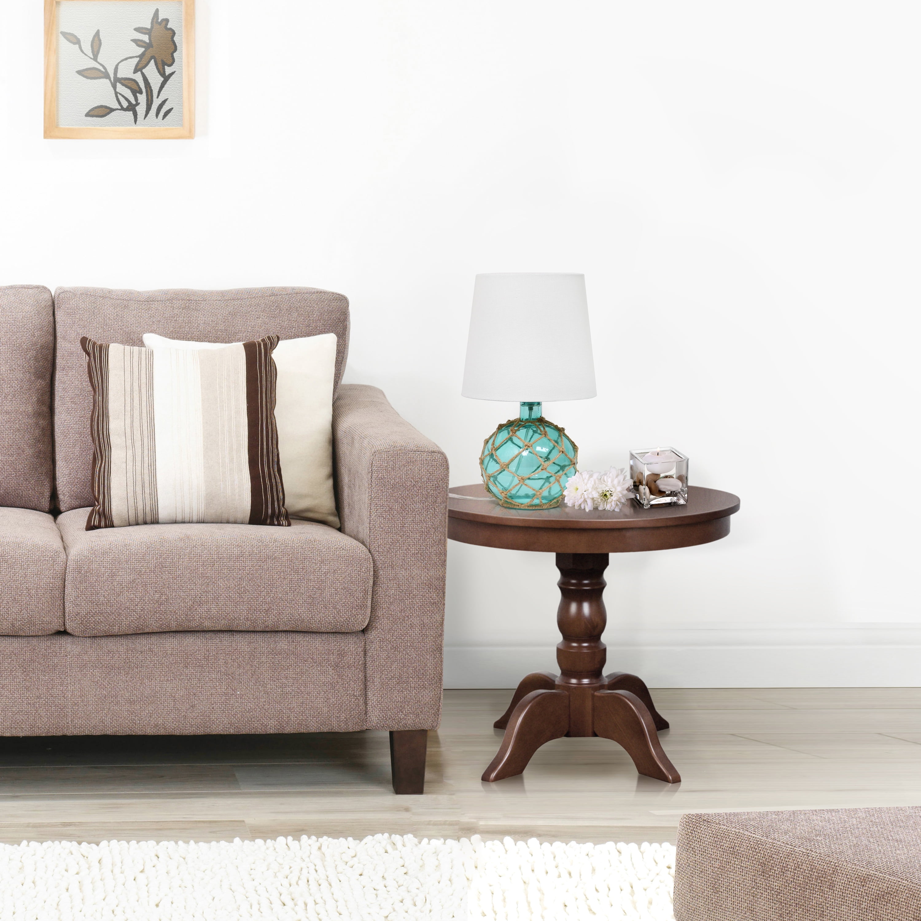 Elegant Designs 14.75" Buoy Rope 2-Pack Nautical Netted Coastal Ocean Sea Glass Table Lamp with White Fabric Shade, Aqua - Image 4