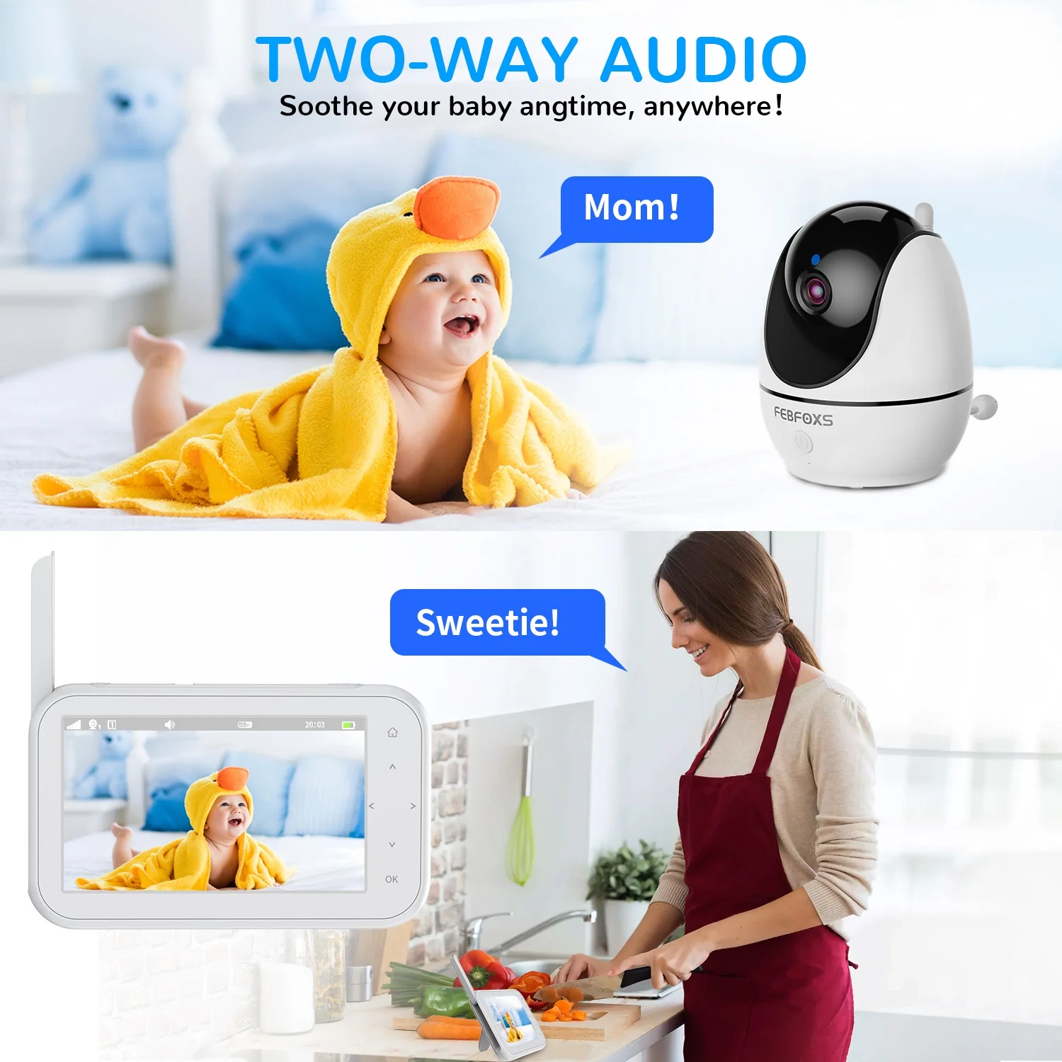 FEBFOXS 4.3" Baby Monitor with Camera and Audio, Video Baby Monitor, Baby Camera with 1300 ft Range, 2X Zoom, 2-Way Talk Night Vision, No WiFi - Image 9