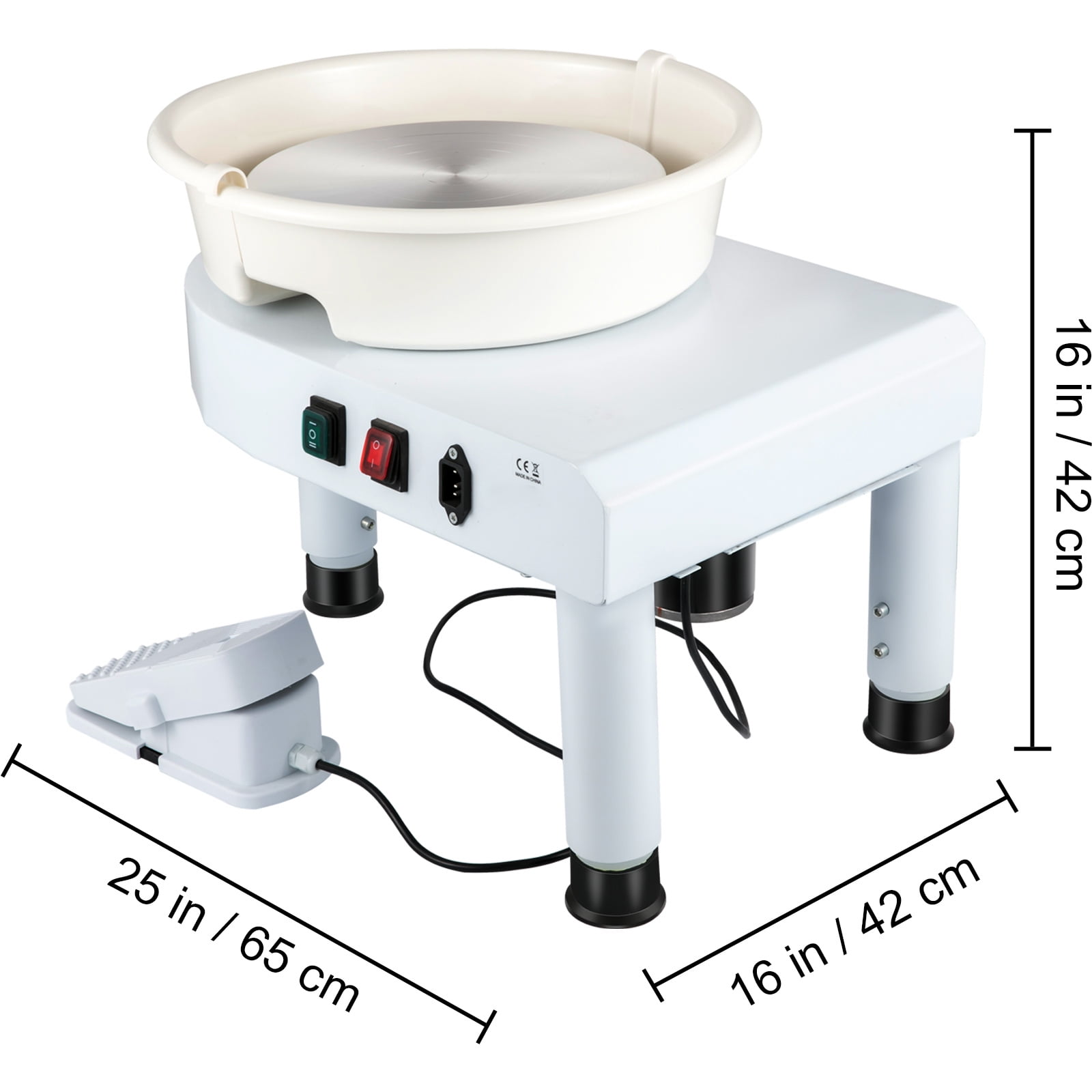 KFFKFF Pottery Wheel, 11" Ceramic Wheel Shaper, 0-300RPM Speed Manually Adjustable 0-7.8" Lift Legs, Foot Pedal Removable Basin, Carving Tools Accessories Kit for Crafts DIY - Image 7