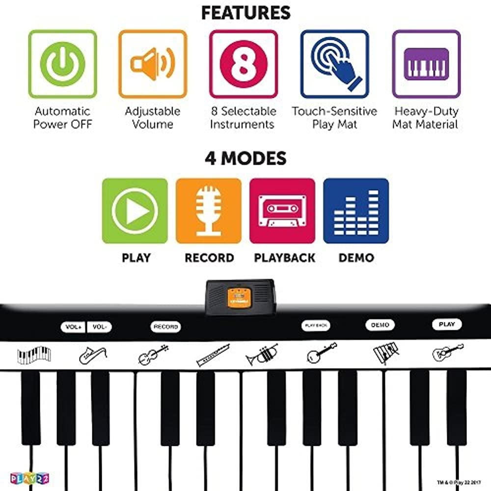 Keyboard Playmat 71" - 24 Keys Piano Play Mat - Piano Mat has Record, Playback, Demo, Play, Adjustable Vol. - Best Keyboard Piano Gift for Boys & Girls - Original - By Play22 - Image 2