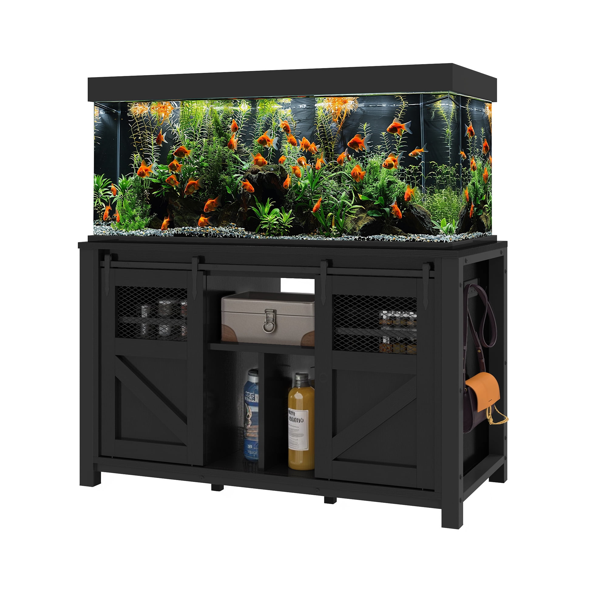 Uforic 120 gal Fish Tank Metal Stand with Storage, 1100 lbs Capacity, Power Outlets, Barn Door, Black - Image 9