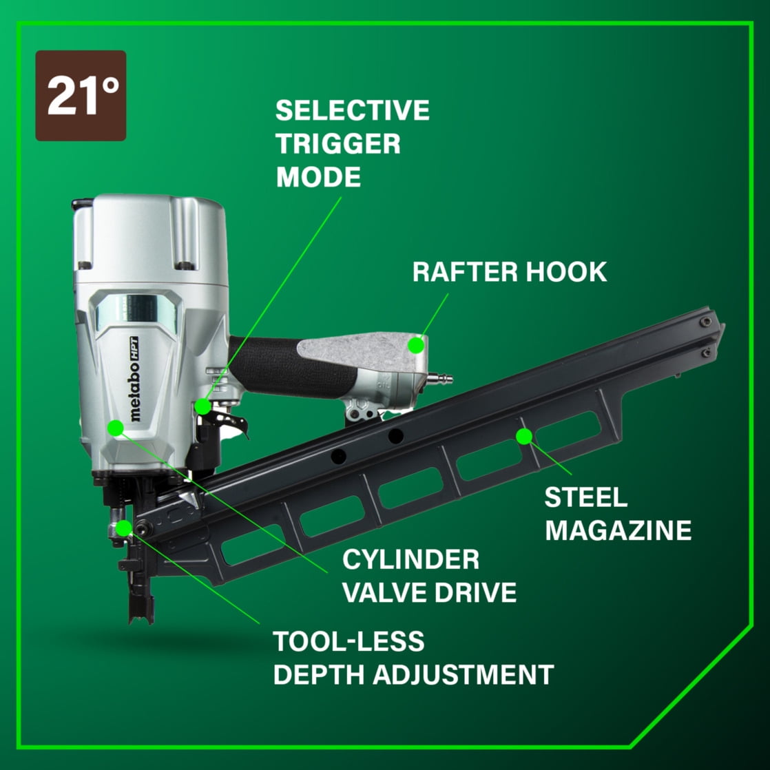 Metabo HPT Framing Nailer, Pro-Preferred Pneumatic Power Nailer & Framing Tool for Flooring, Roof Decking, Selectable Trigger & Rafter Hook, 21° 2" to 3-1/4" Plastic Collated Nails, NR83A5 - Image 10
