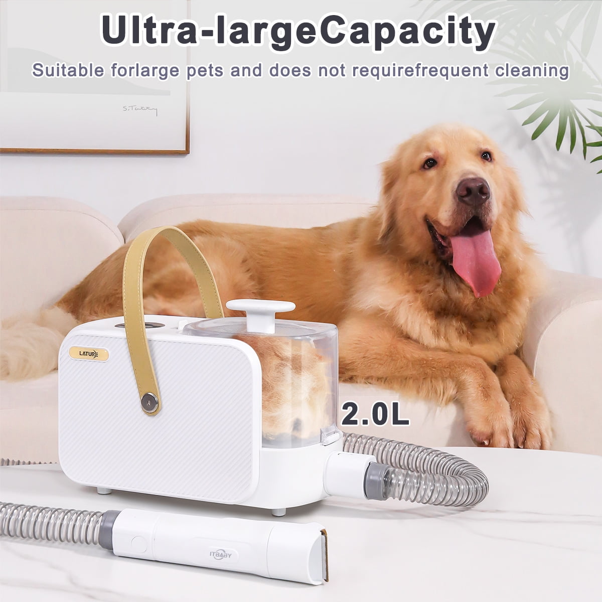 Lature Dog Grooming Kit Hair Vacuum Pet Grooming Vacuum, 2L Large Capacity for Shedding Grooming Hair Quiet 5 Tools - Image 7