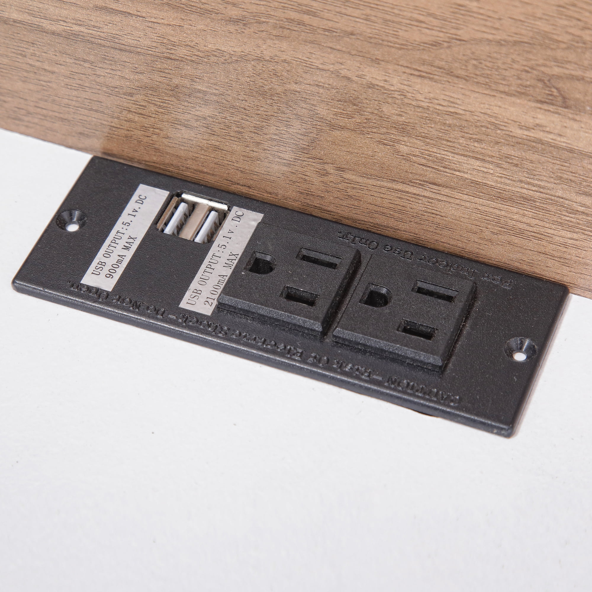 Euroco Wood Queen Size Platform Bed with Shelf and Charging Station for Adults, Beige - Image 5