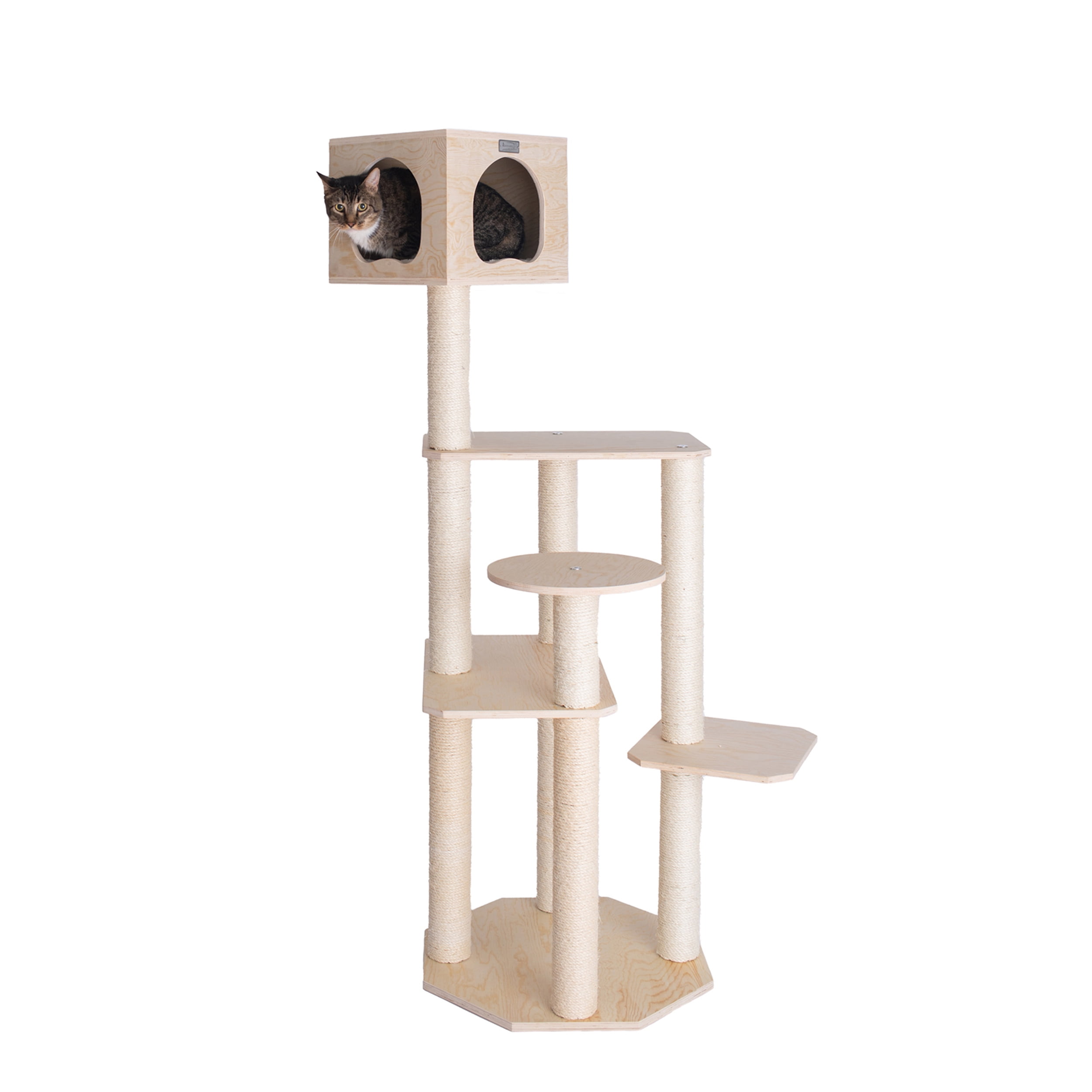 Armarkat 69-in real wood Cat Tree & Condo Scratching Post Tower, Wood - Image 2