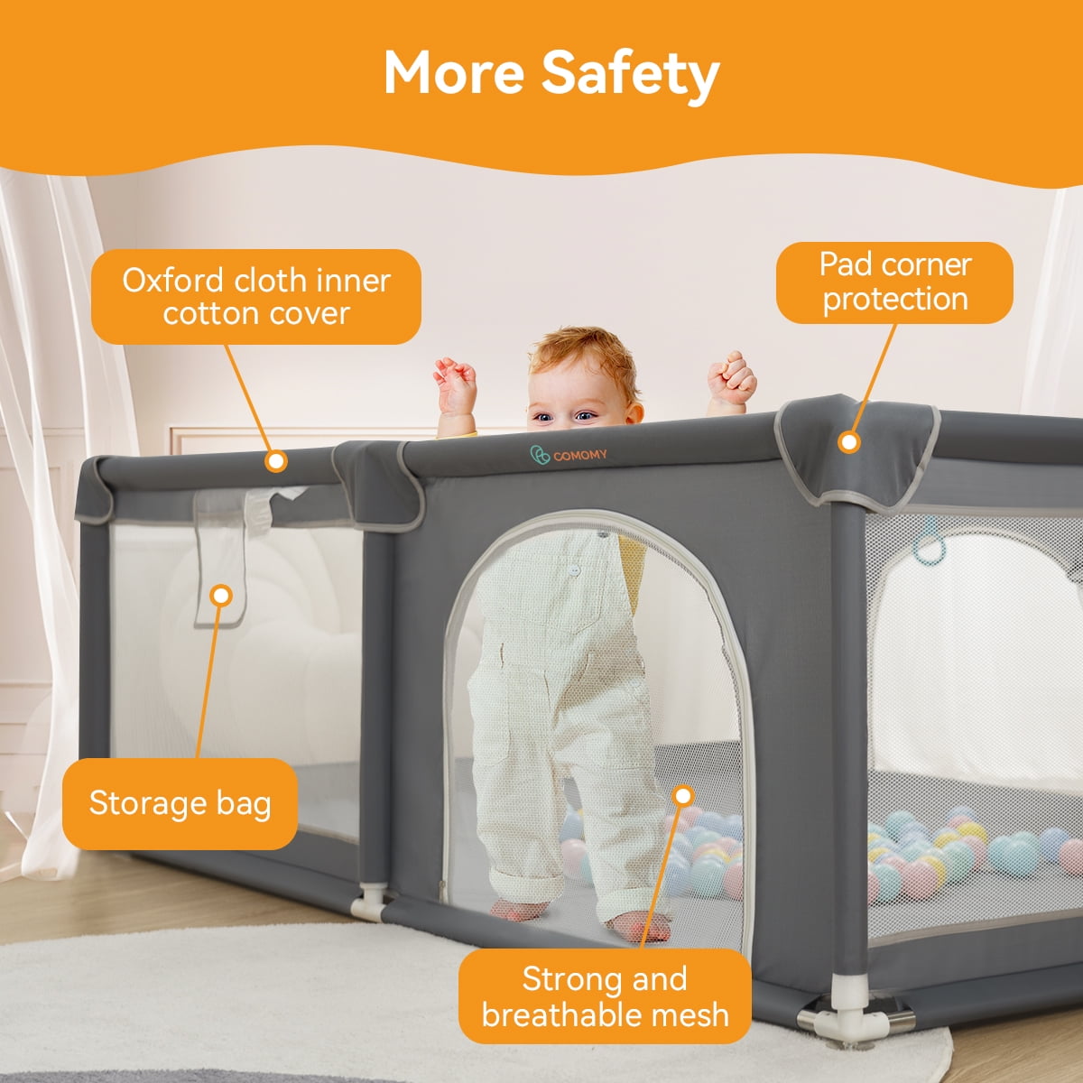 Large Baby Playpen, 79x63x27inch Activity Center Playard for Babies and Toddlers, Gray - Image 5