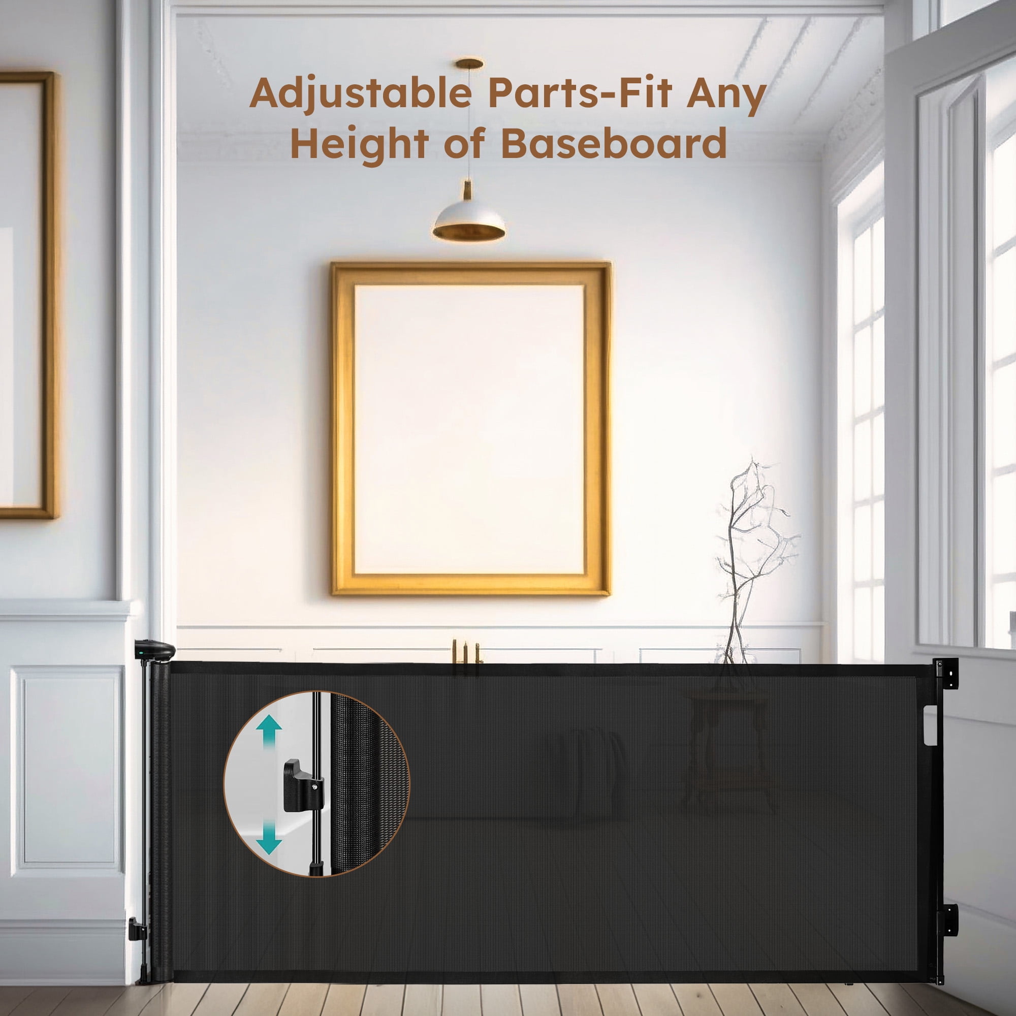 118inch Retractable Baby Gate Extra Wide for Doorways,Mesh Extra Long Dog Gate for Stairs,Child Safety Extra Large Gate for Doorways, Stairs, Hallways, Indoor/Outdoor(Black) - Image 4