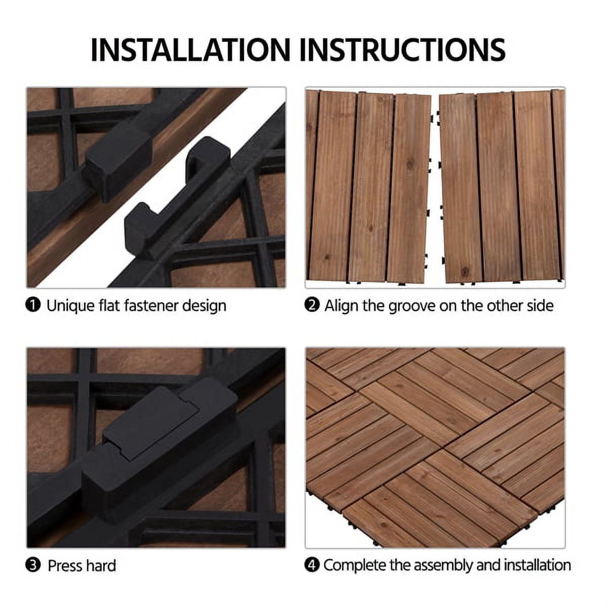 Renwick 12" x 12" Interlocking Wooden Floor Tiles, Outdoor and Indoor, 11 pieces, Brown Flooring Materials - Image 2