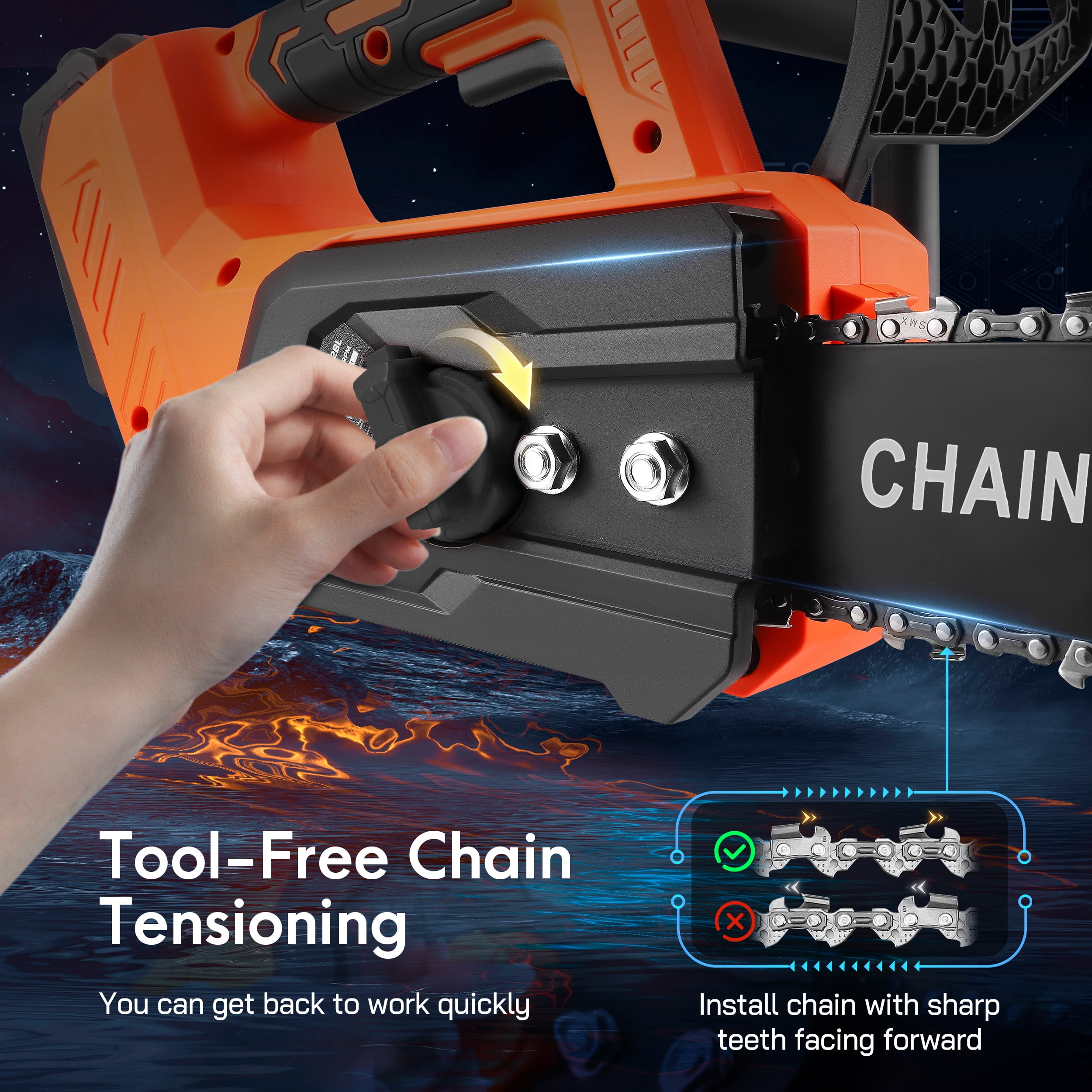 RELOIVE 12" Chainsaw, Cordless battery Chainsaw with 2x 4.0Ah Batteries , Electric Chainsaw with 1200W Brushless Motor, Automatic Lubrication, Power Chain Saw for Wood Cutting Tree Trimming - Image 7