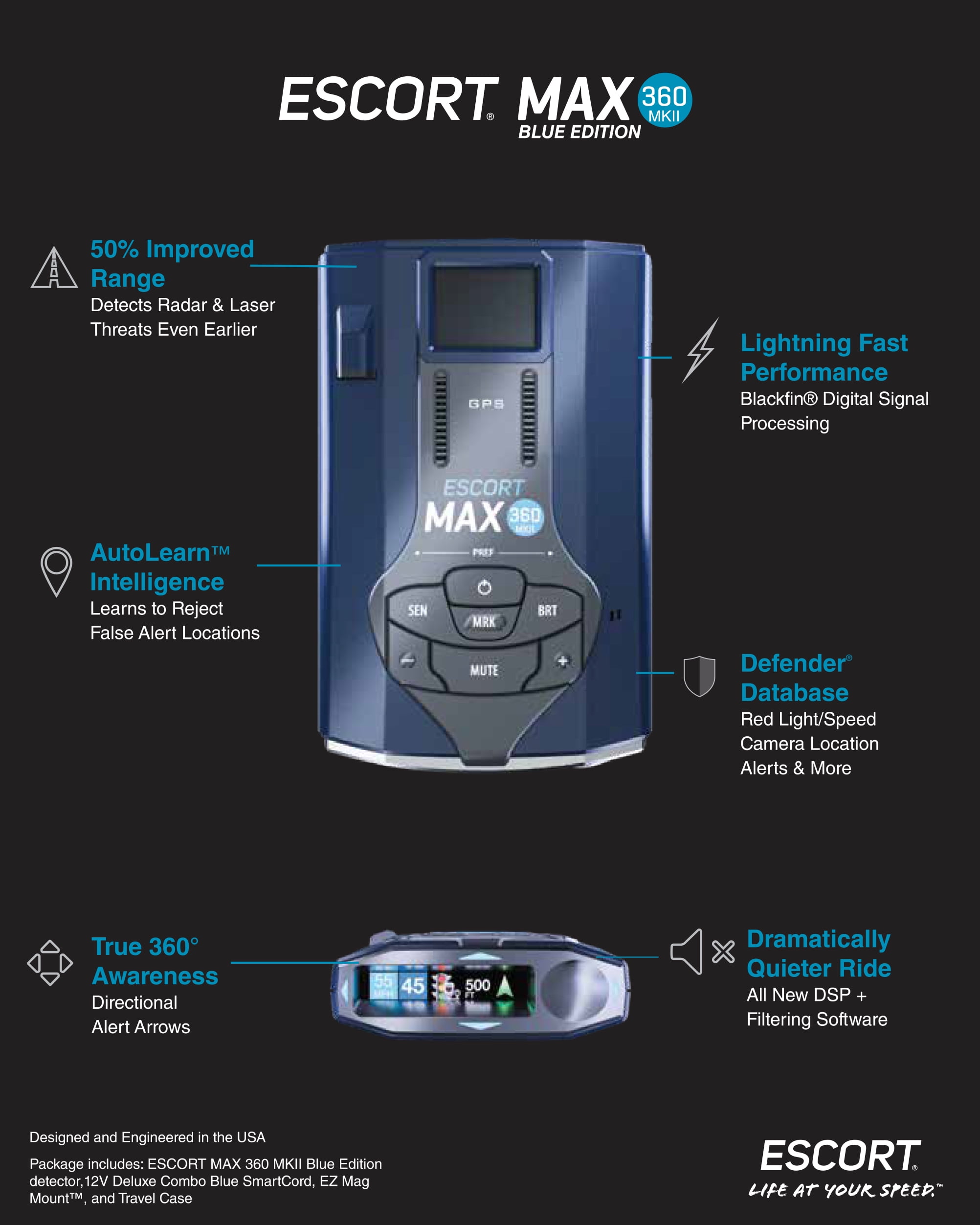 Escort MAX 360 MKII Bluetooth Radar Detector (Blue Edition), 360° Awareness, Exceptional Range, Apple CarPlay & Android Auto - Image 7