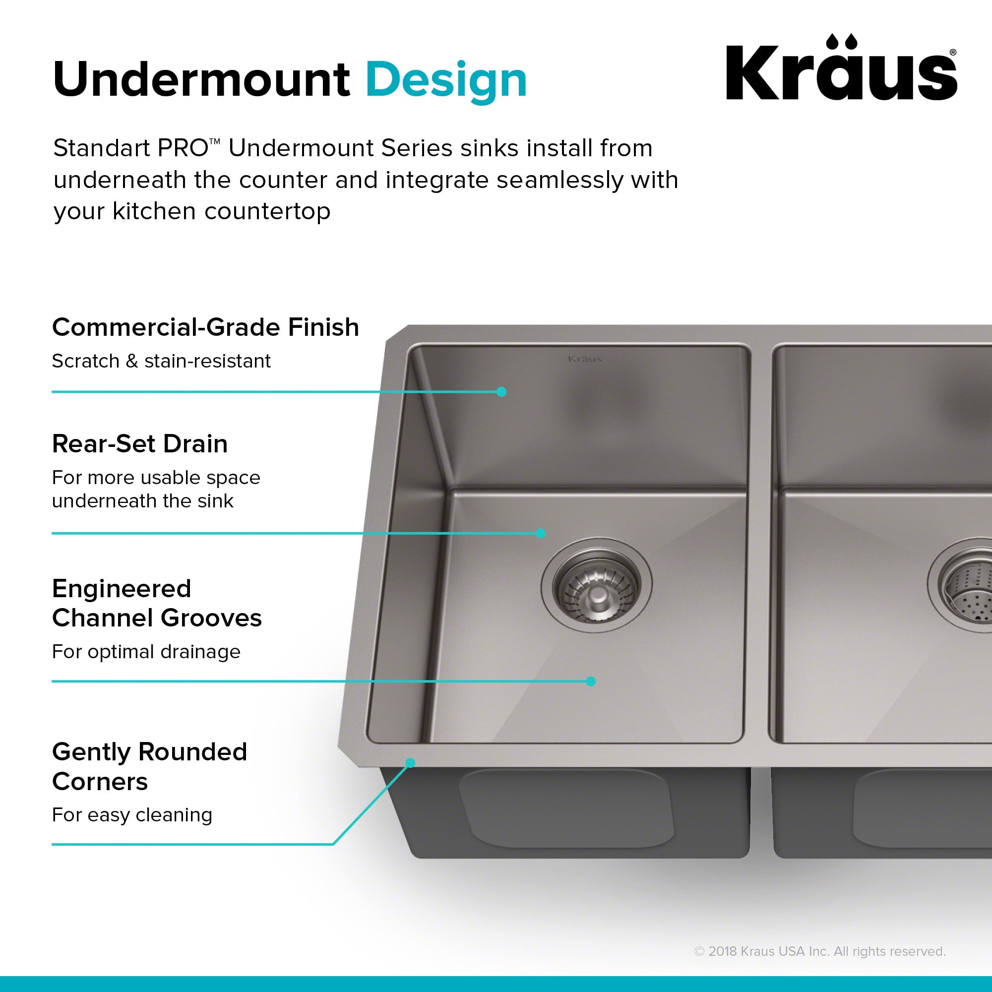 KRAUS Standart Pro 33" Undermount 60/40 Double Bowl 16 Gauge Stainless Steel Kitchen Sink - Image 3