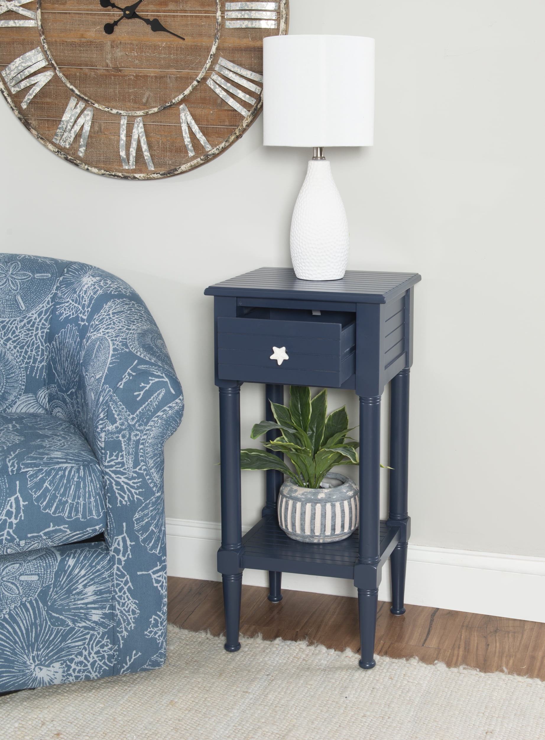 Linon Athalee Single Drawer Indoor Accent Side Table with Shelf, 29.5" Tall, Navy - Image 9
