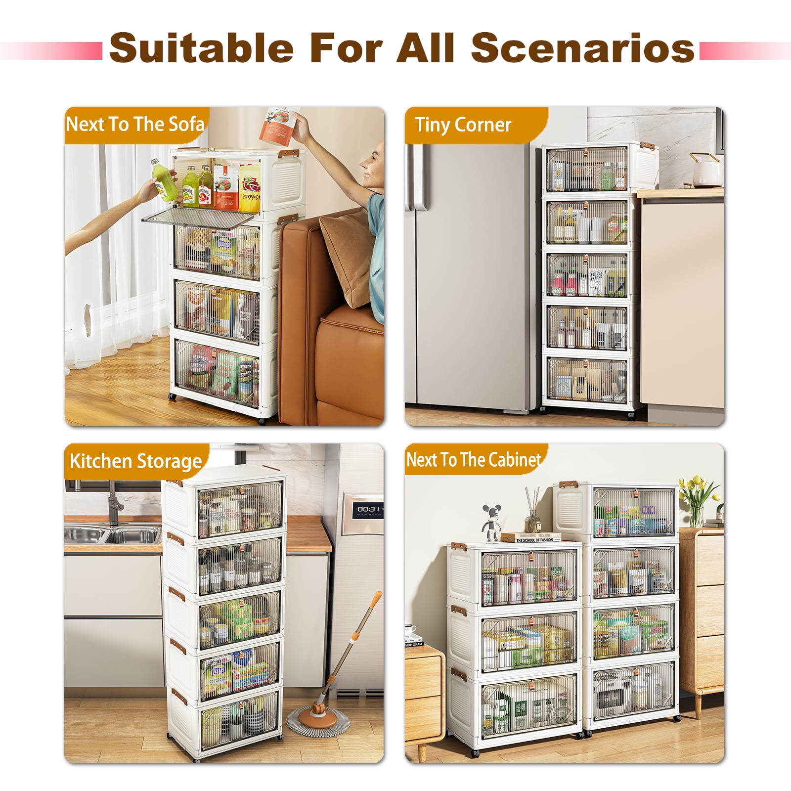 Karramlili 6-Tier Collapsible Storage Bins with Locking Wheels & Magnetic Doors, 23QT Anti-Tip Organizers with Side Latches, Foldable Plastic Stackable Bins for Closet/Bedroom/Dorm Room Organizing - Image 2