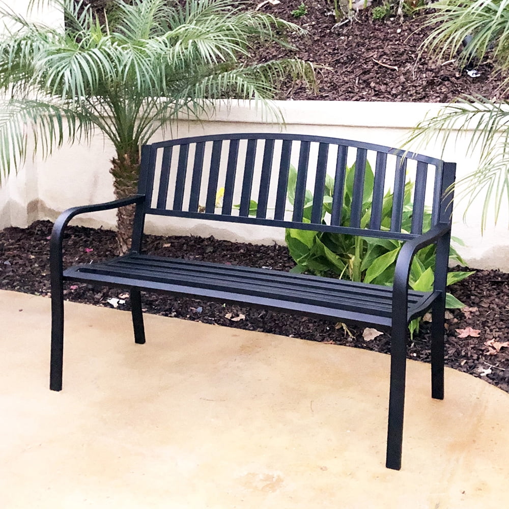 Abble Stainless Steel Weather Resistant Garden Bench, Black - Image 3