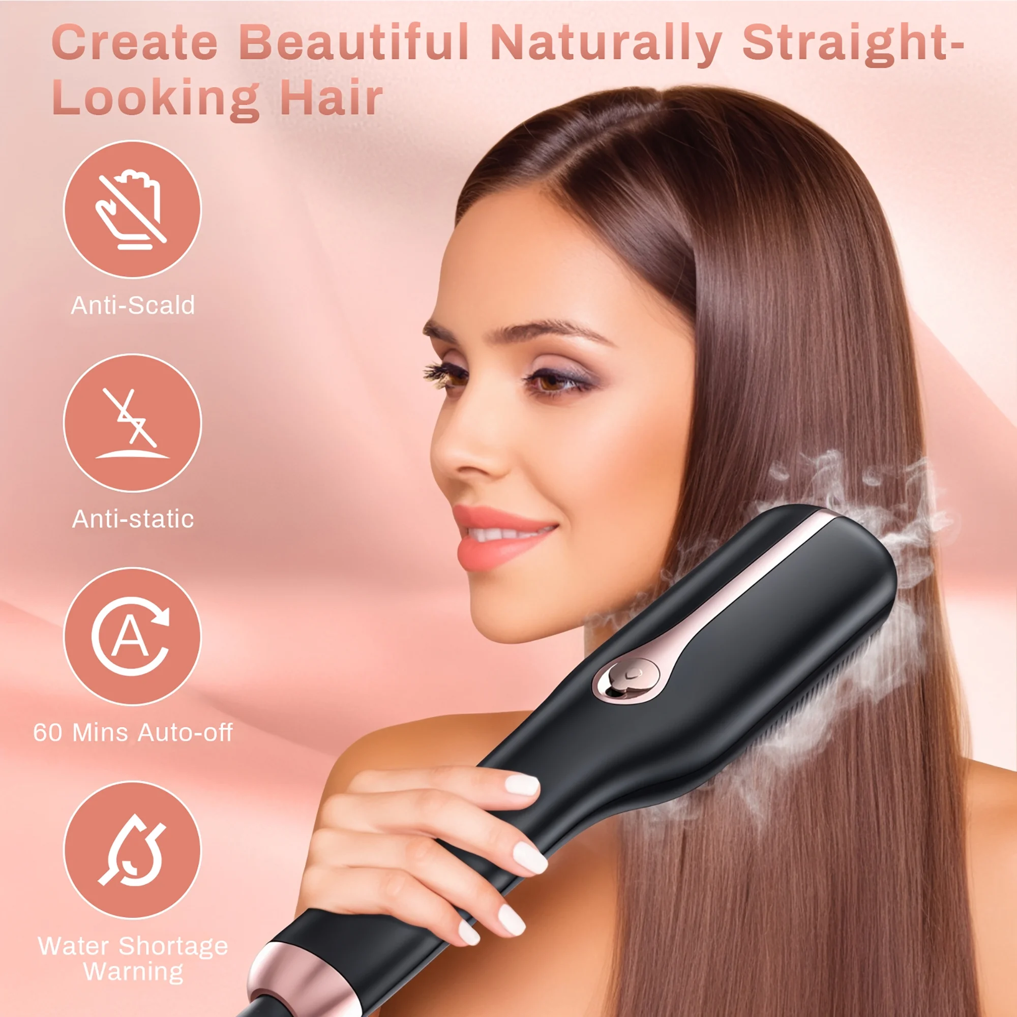 Hair Straightener Brush, FETERVIC Steam Hair Straightening Comb for All Hair Types , 13 Temp Settings & 30s Fast Heating & 60-Minute Auto Shut-Off - Gifts for Women - Image 3