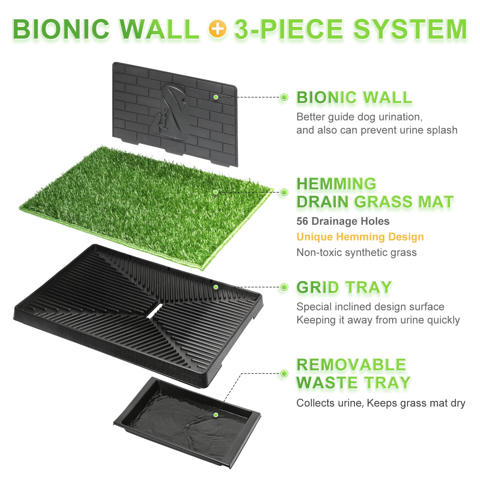 Hompet Dog Potty with Tray Large 30''x20'', Artificial Grass Patch for Indoor and Outdoor Use, Puppy Turf Grass Pad Reusable Training Pads with Pee Baffle, Ideal for Medium and Small Dogs - Image 2