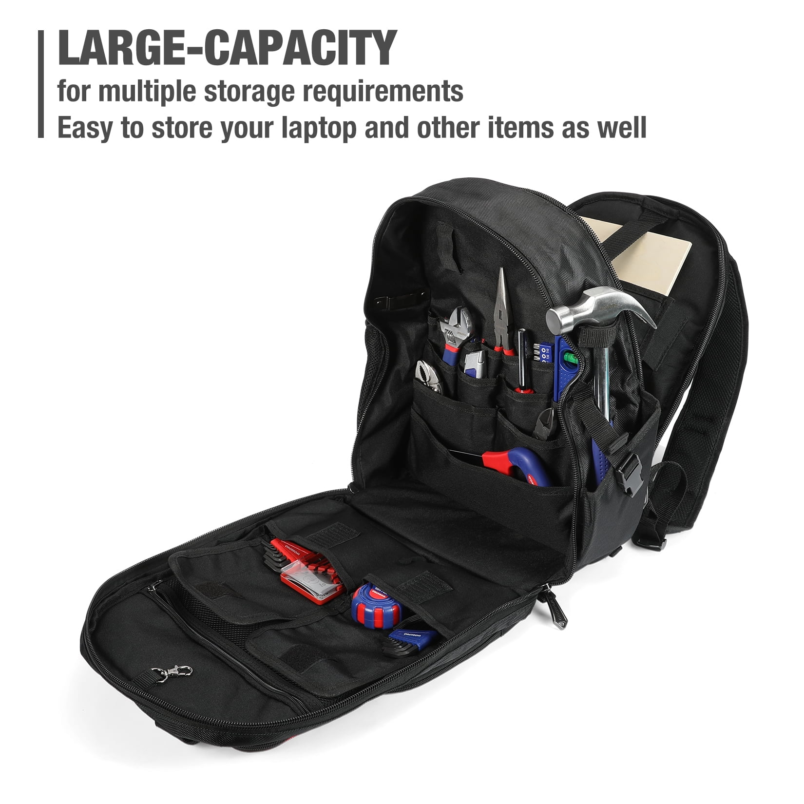 WORKPRO 29-Pocket Heavy-Duty Tool Backpack with Rubber Feet, Padded Back, Perfect Storage & Organizer for Electricians, Plumbers, Contractors, HVAC, W081131A - Image 3